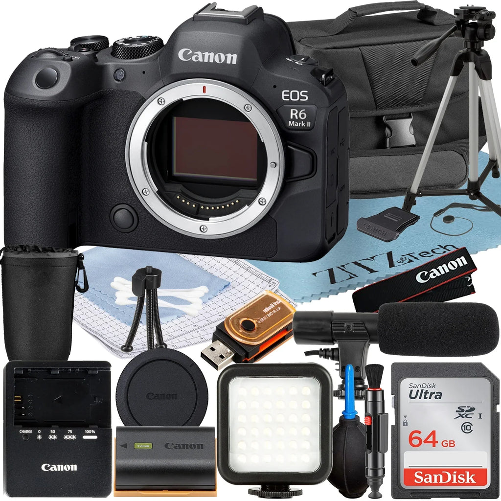Canon EOSize R6 Mark II Mirrorless Camera (Body) with SizeanDisk 64GB Memory Card + Case + LED Flash + ZeeTech Accessory Bundle