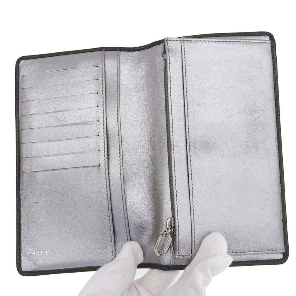 Pre-Owned Chanel CHANEL Mademoiselle Line Coco Mark Logo Sizetripe Long Wallet No. 10 A30043 (Good)