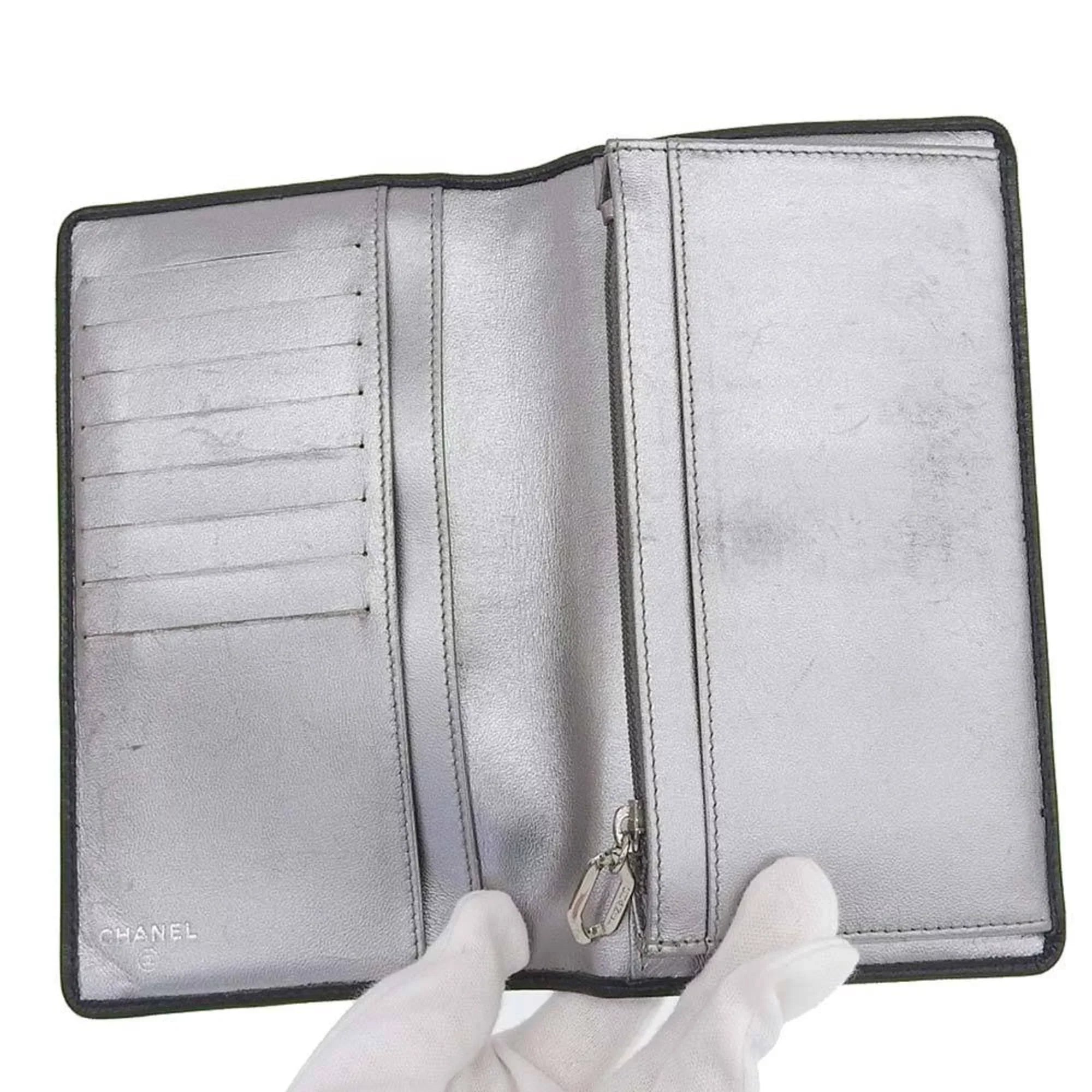 Pre-Owned Chanel CHANEL Mademoiselle Line Coco Mark Logo Sizetripe Long Wallet No. 10 A30043 (Good)