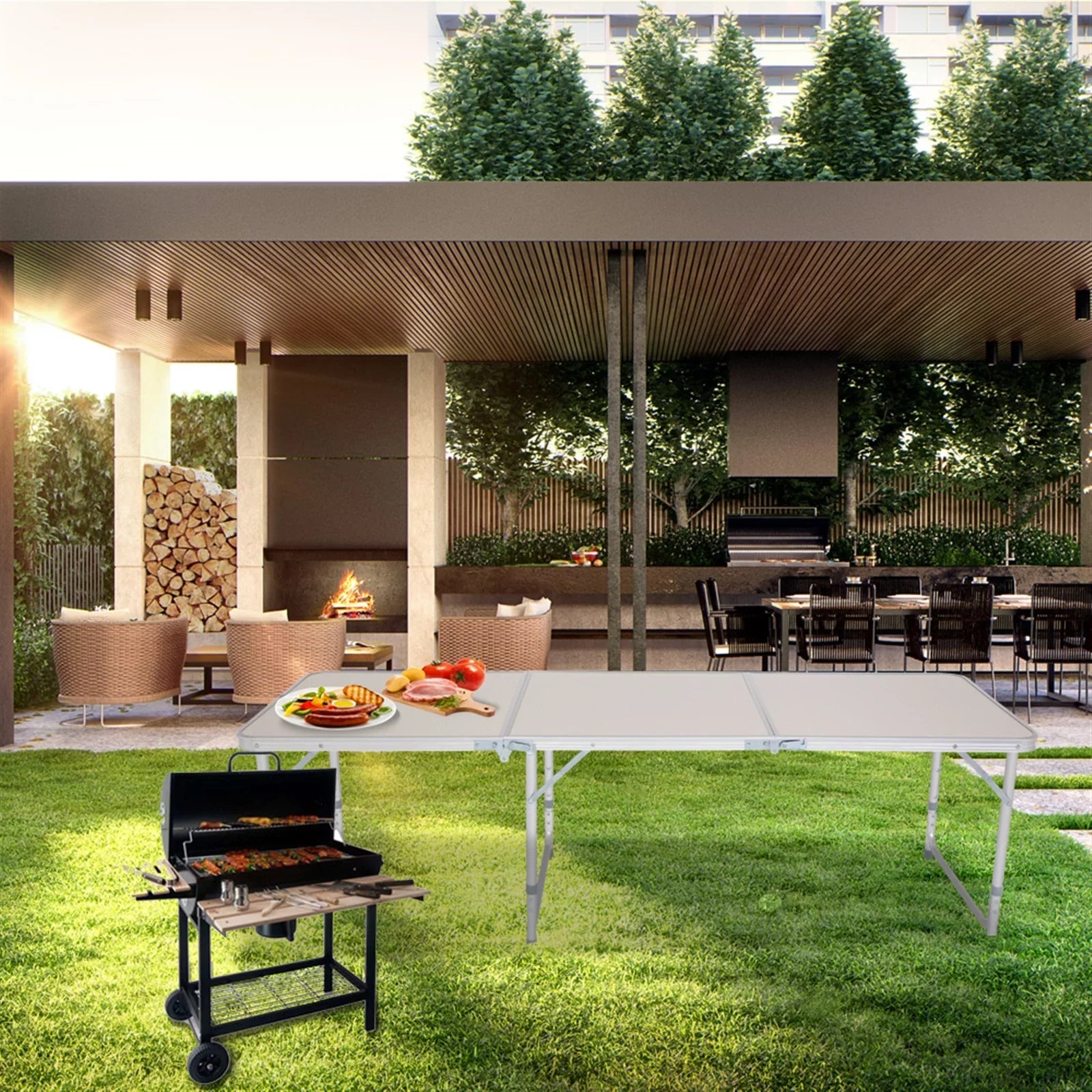 Folding Table, Aluminum Alloy Table for Indoor, Outdoor Ivory