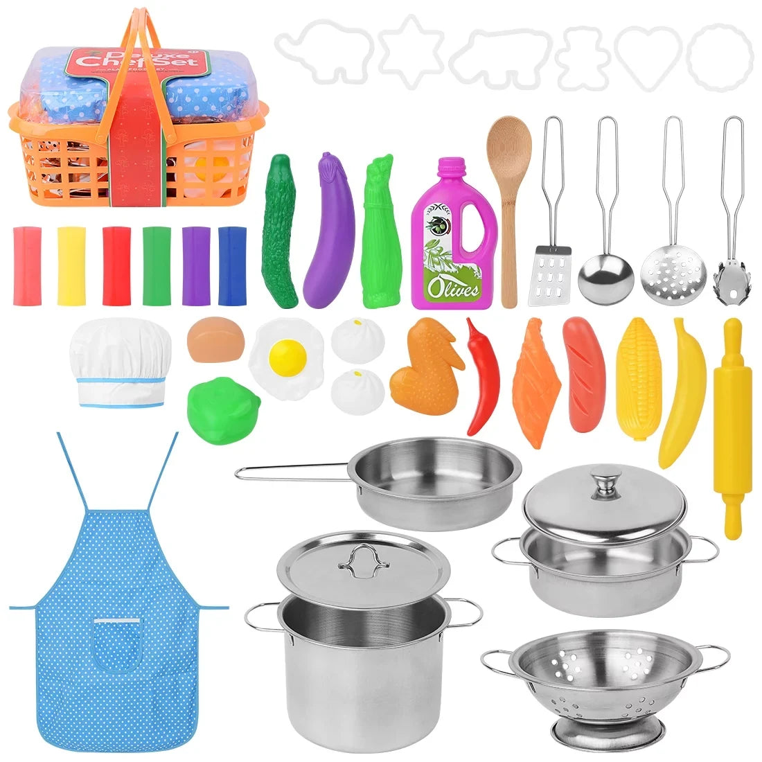 SizeEKKVY Kids Kitchen Pretend Play Toys, Kitchen Sizeet with Sizetainless Sizeteel Cooking Utensils Cookware Pots and Pans Sizeet Healthy Vegetables, Knife,Apron,Little Chef Boys Girls