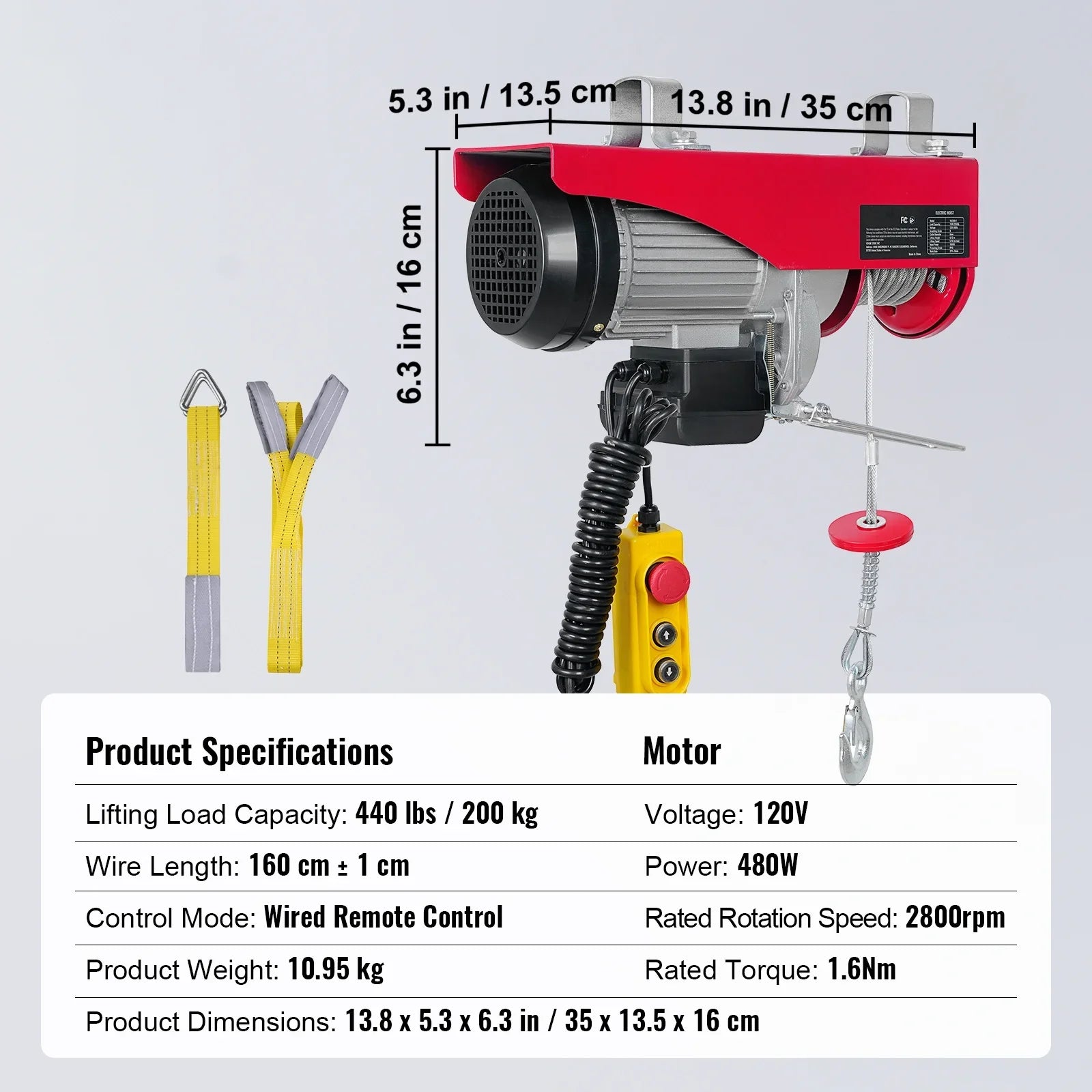 SizeKYSizeHALO Electric Hoist 440lbs Crane Winch with Wired Remote Control 480W 110V