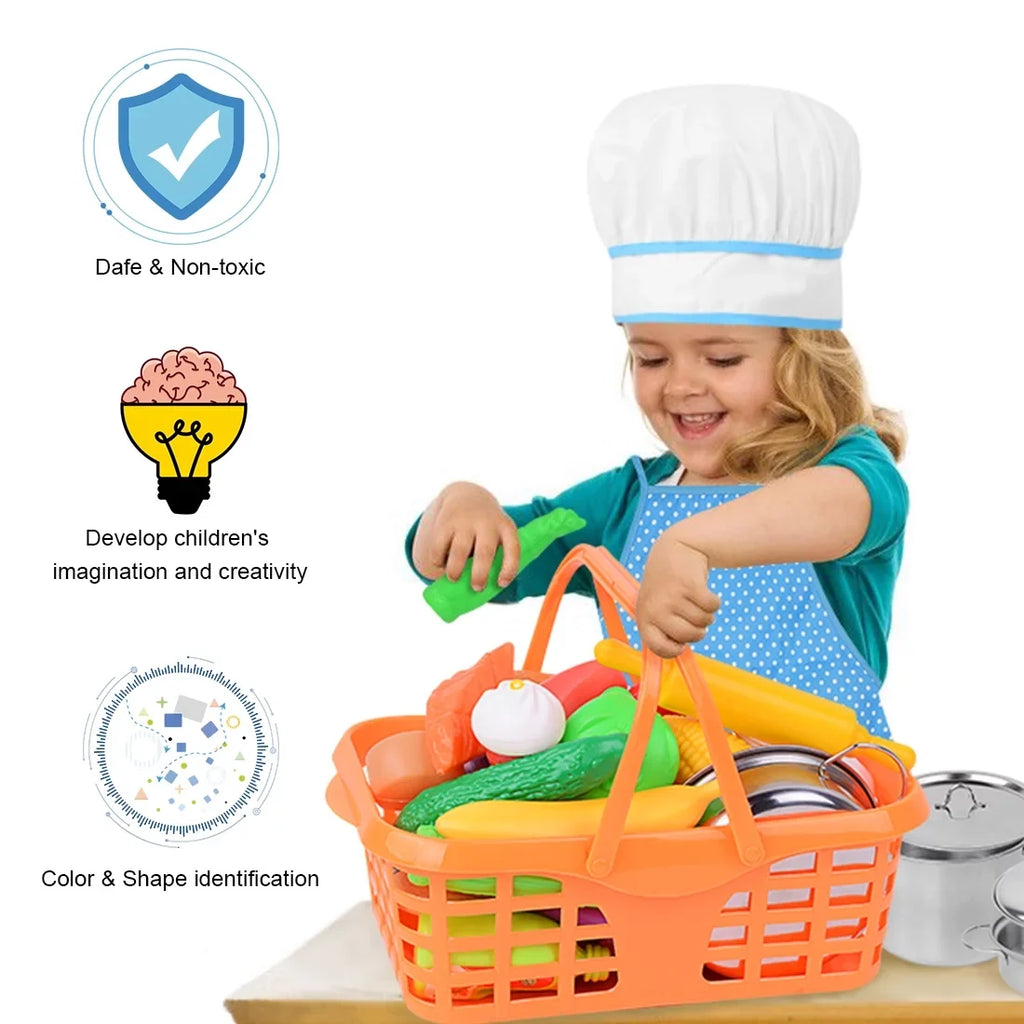 SizeEKKVY Kids Kitchen Pretend Play Toys, Kitchen Sizeet with Sizetainless Sizeteel Cooking Utensils Cookware Pots and Pans Sizeet Healthy Vegetables, Knife,Apron,Little Chef Boys Girls