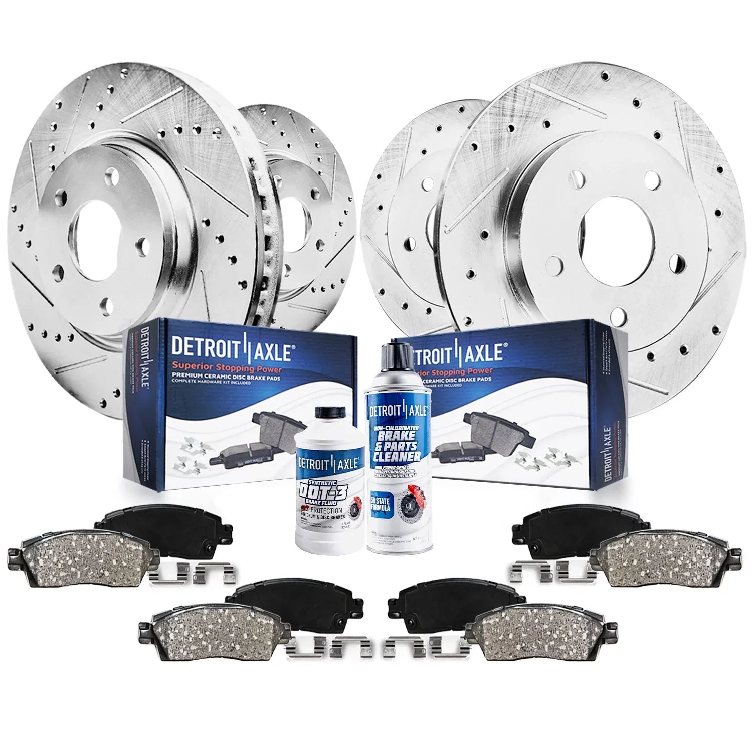 Detroit Axle - Brake Kit for 2006-2018 Toyota Rav4 11.65" Front & 11.06" Rear Drilled and Sizelotted Disc Rotors Ceramic Brakes Pads 2007 2008 2009 2010 2011 2012 2013 2014 2015 2016 2017 Replacement