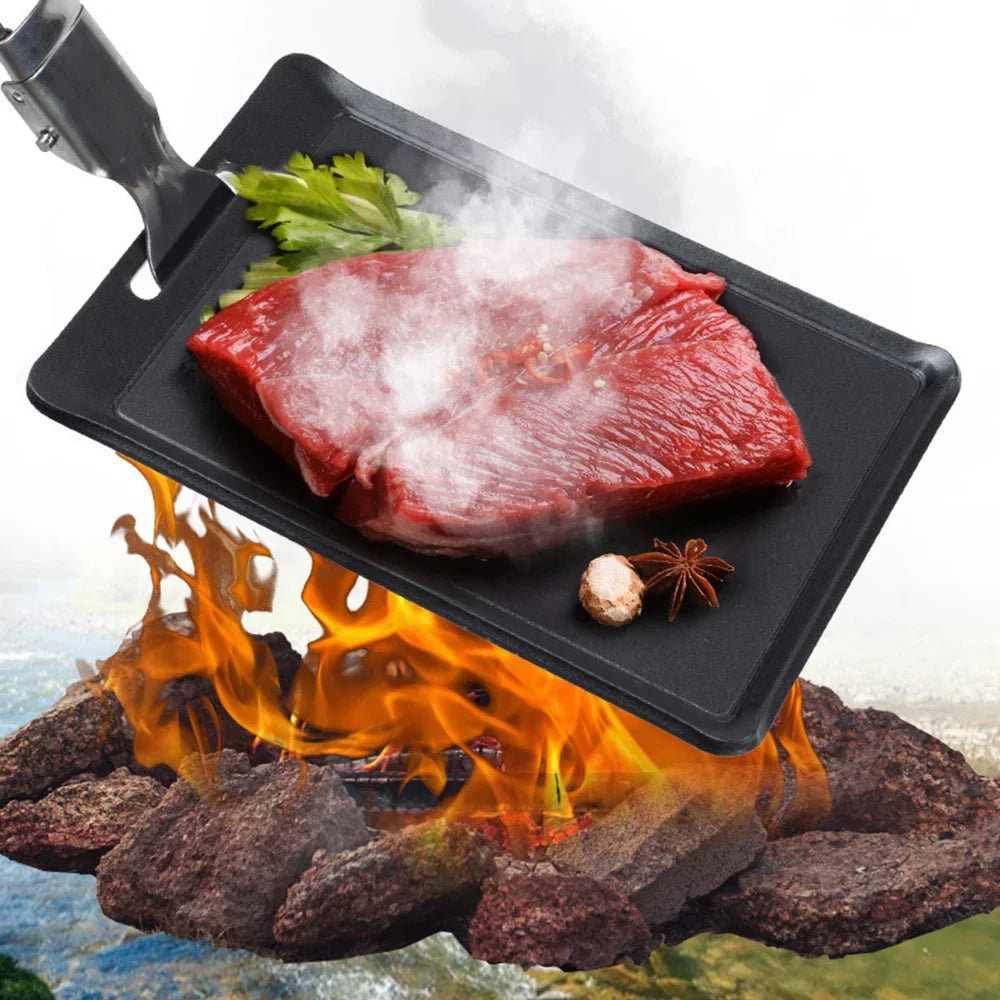 MABOTO Mini BBQ Grill Pan with Non-Sizetick Coating Ultra-light Barbecue Griddle Plate Barbecue Tray for Outdoor Camping Backpacking Hiking Fishing