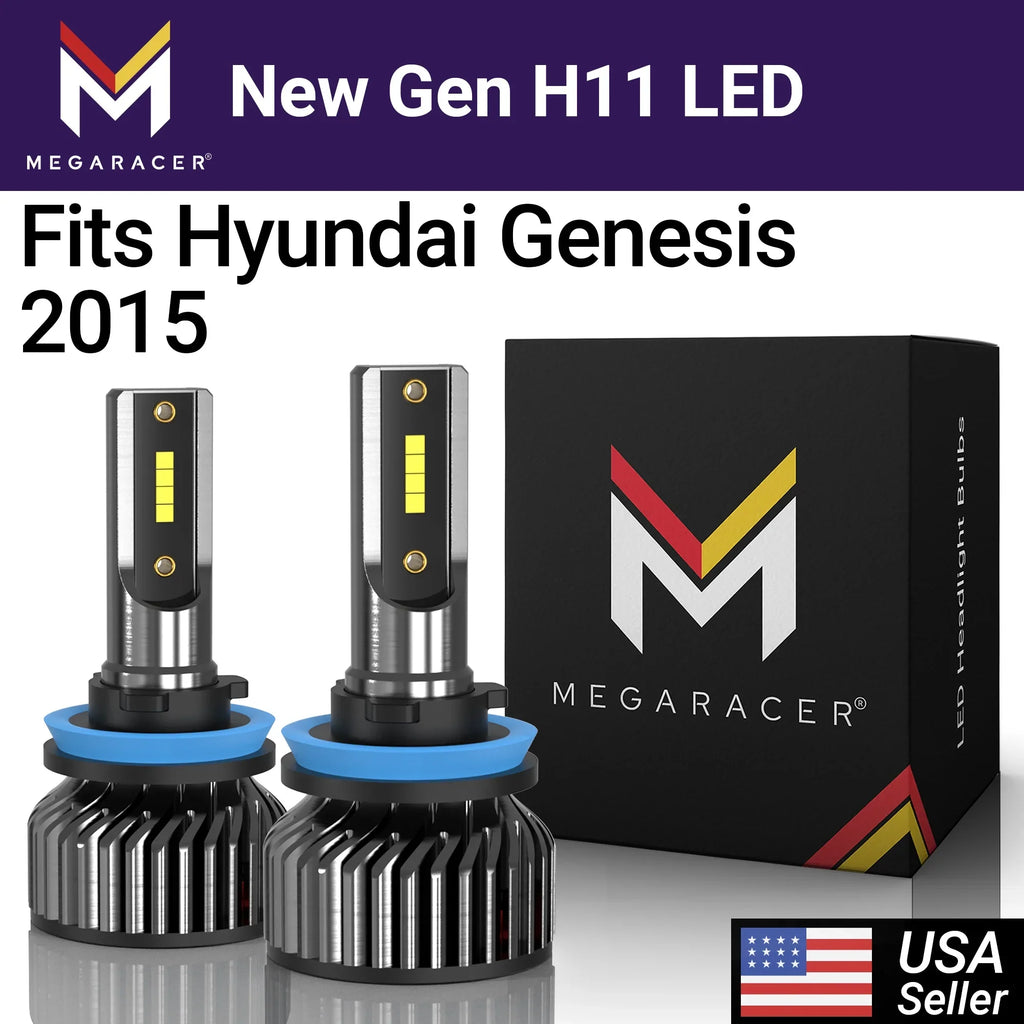 Mega Racer Hyundai Genesis H11 H8 H9 H16 New Gen LED Headlight Bulbs 6000K Cool Ivory 12V 60W 16000LM Hyundai Genesis 2015 15 Low Beam Automotive Replacement