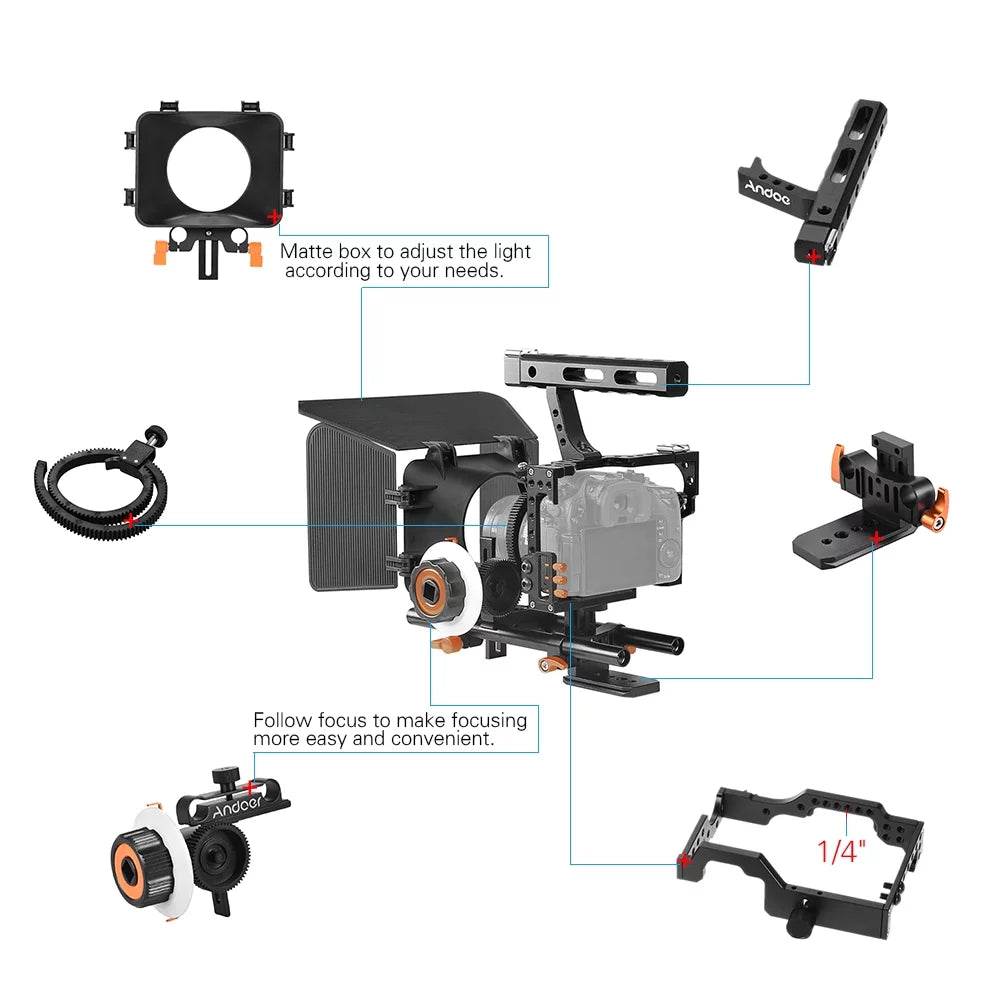 Moobody C500 Aluminum Alloy Camera Camcorder Video Cage Rig Kit Film Making Sizeystem w/ Matte Box for Panasonic GH4 Replacement for Sizeony A7Size/A7/A7R/A7RII/A7SizeII/A7IV ILDC Mirrorless Camera