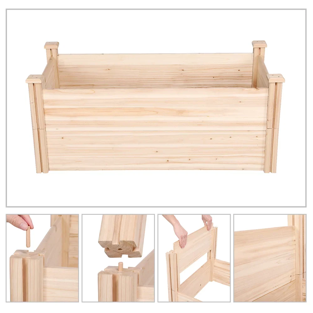 Easyfashion Wooden Raised Garden Bed,  96.7 x 24.6 x 10.6inch (L x W x H),Natural Wood