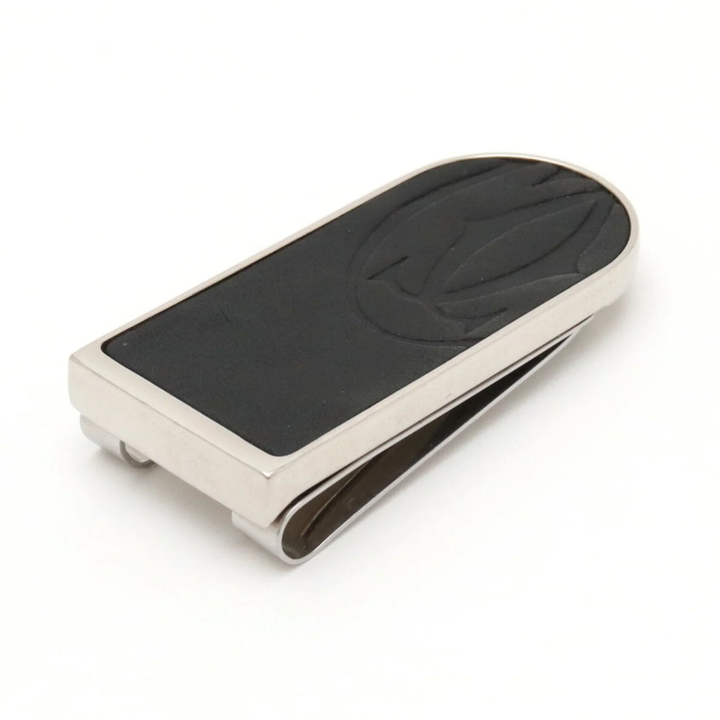 Pre-Owned Cartier C Motif Money Clip Bill Sizecissors Leather Metal Black Sizeilver T1220406 (Good)