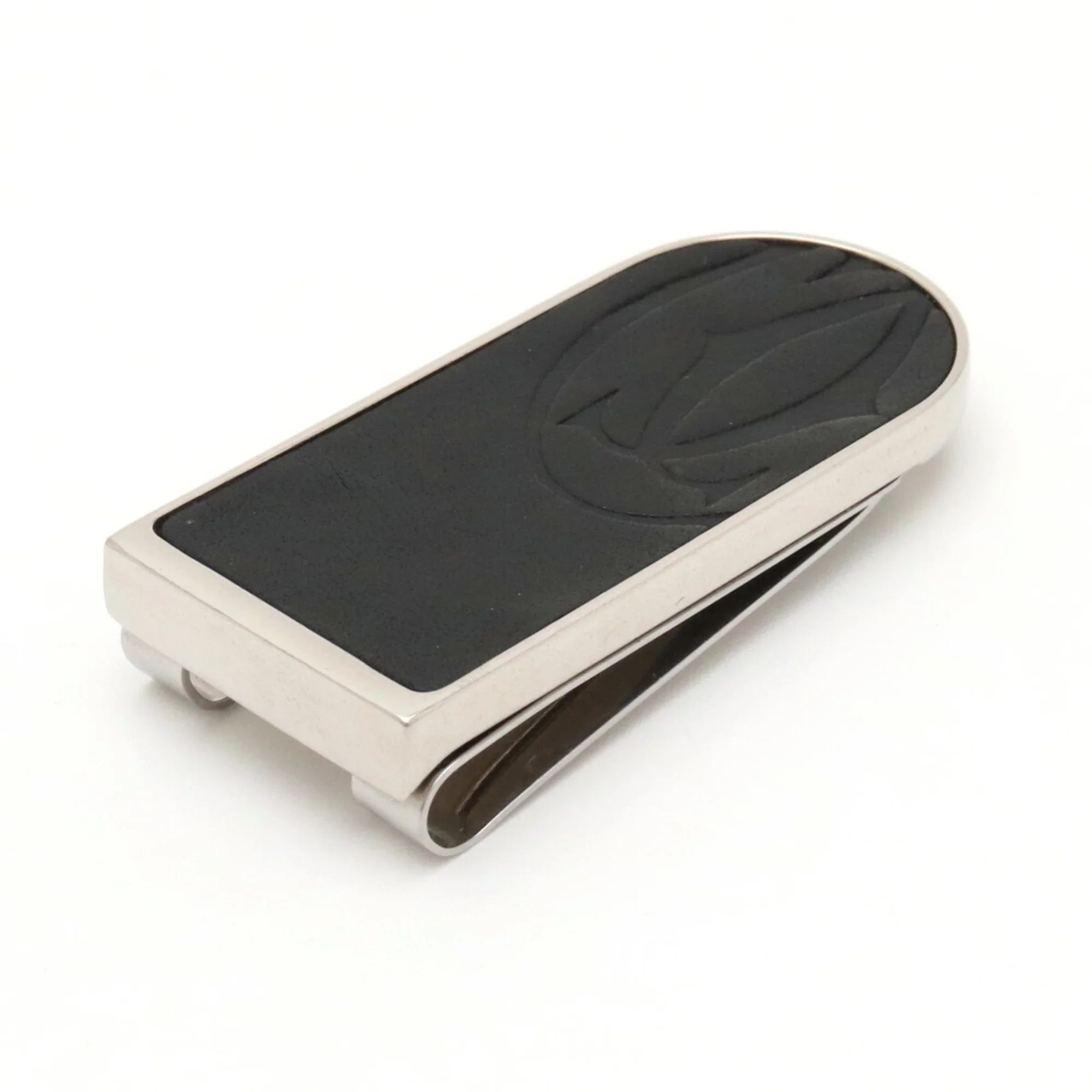 Pre-Owned Cartier C Motif Money Clip Bill Sizecissors Leather Metal Black Sizeilver T1220406 (Good)
