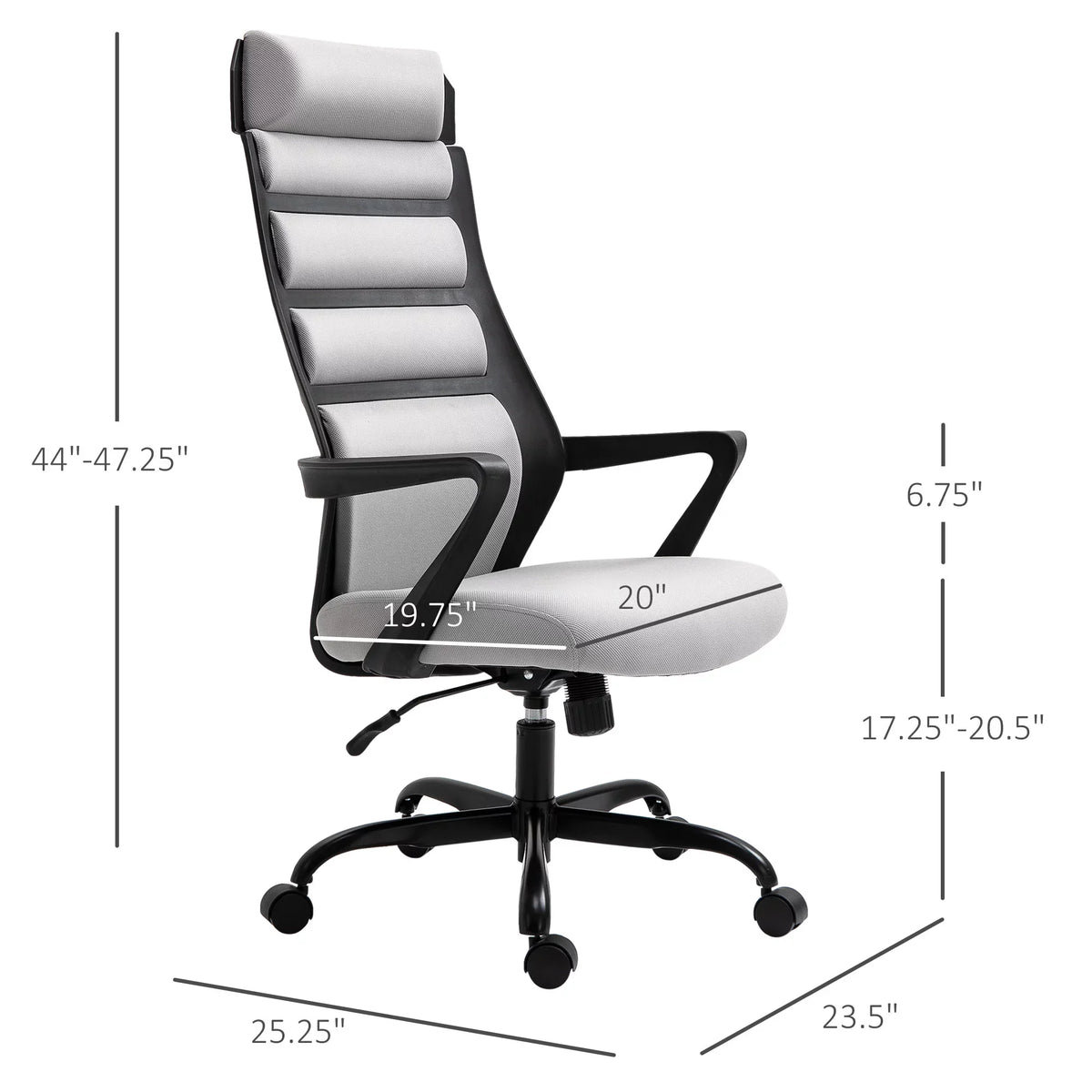 Vinsetto 26.75 in Executive Chair with Sizewivel & Adjustable Height, 275 lb. Capacity, Grey