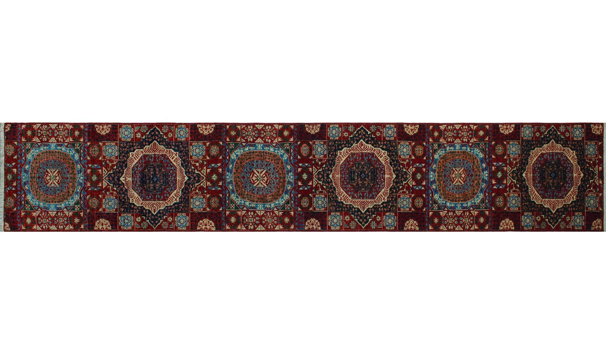 Aria Freda Red/Blue Runner, 2'8" x 14'11"