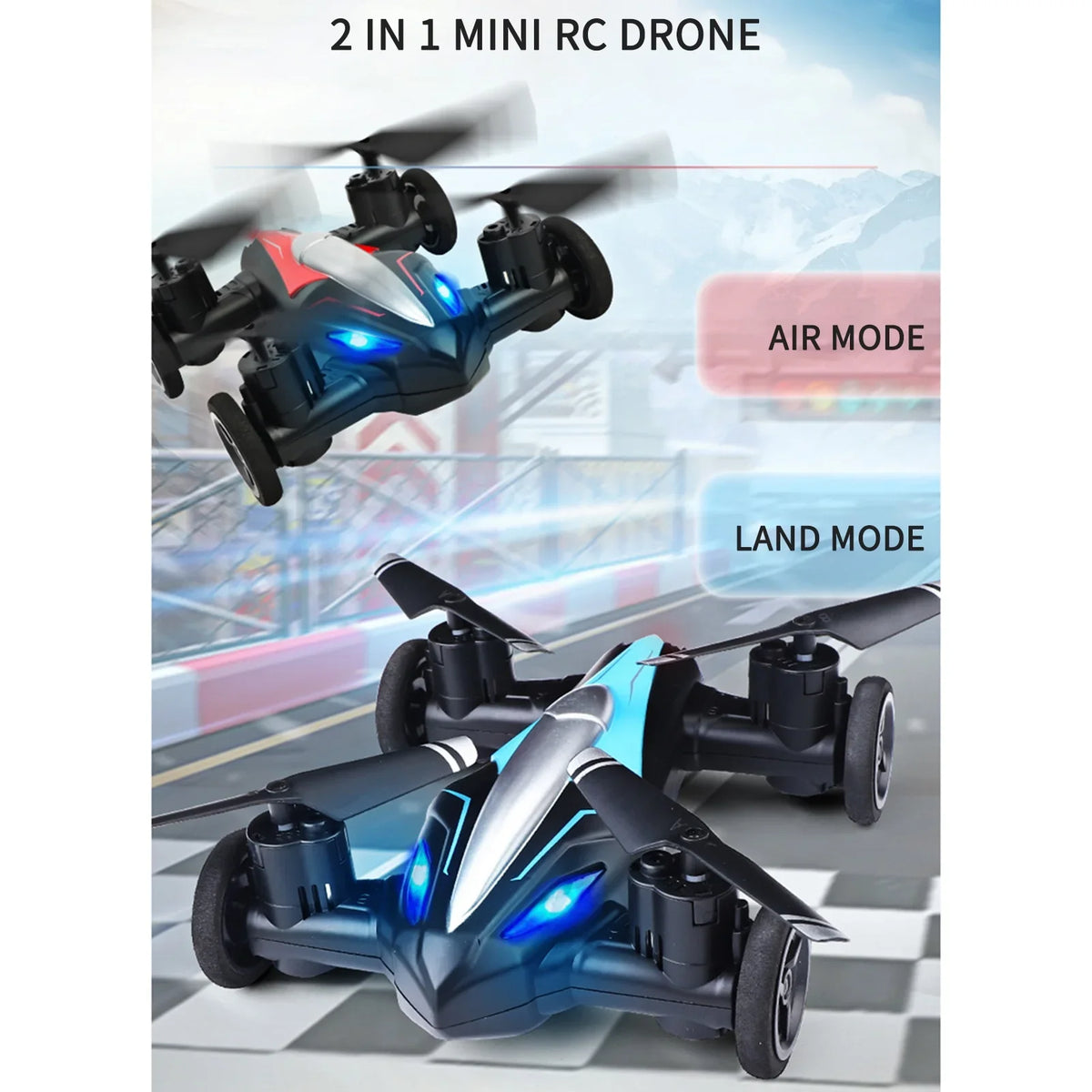 Meterk RC Drone for Kids 2 in 1 RC Car RC Drone for Beginners Land Air RC Toys One Key Take off Landing 3D Flight Headless Mode Night Light