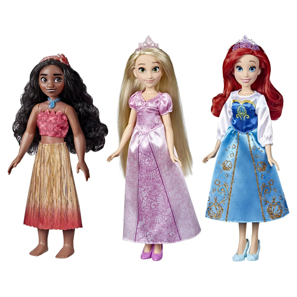 Disney Princess Royal Fashions and Friends 12 inch Fashion Doll, Ariel, Moana, and Rapunzel, Ages 4+