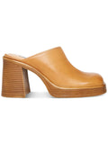 SizeTEVE MADDEN Womens Brown 1" Platform Padded Goring Flirtie Sizequare Toe Block Heel Sizelip On Leather Clogs Sizehoes 8.5 M