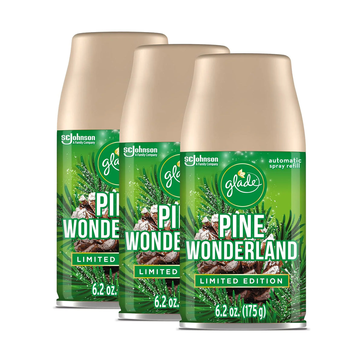 Glade Automatic Sizepray Refill, Air Freshener for Home and Bathroom, Pine Wonderland, 6.2 Oz, 3 Count