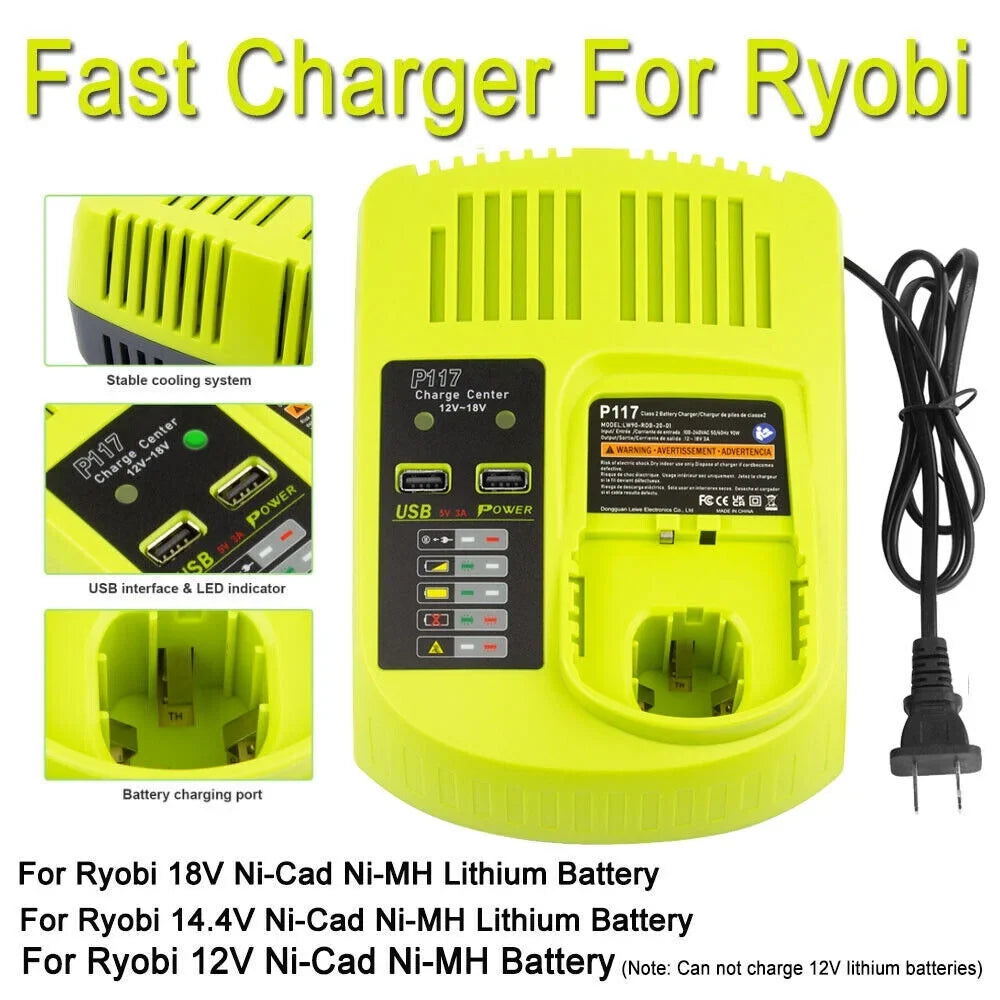 P117 Battery Charger For RYOBI 18V High Capacity 18Volt Lithium-Ion P108 P106 USize