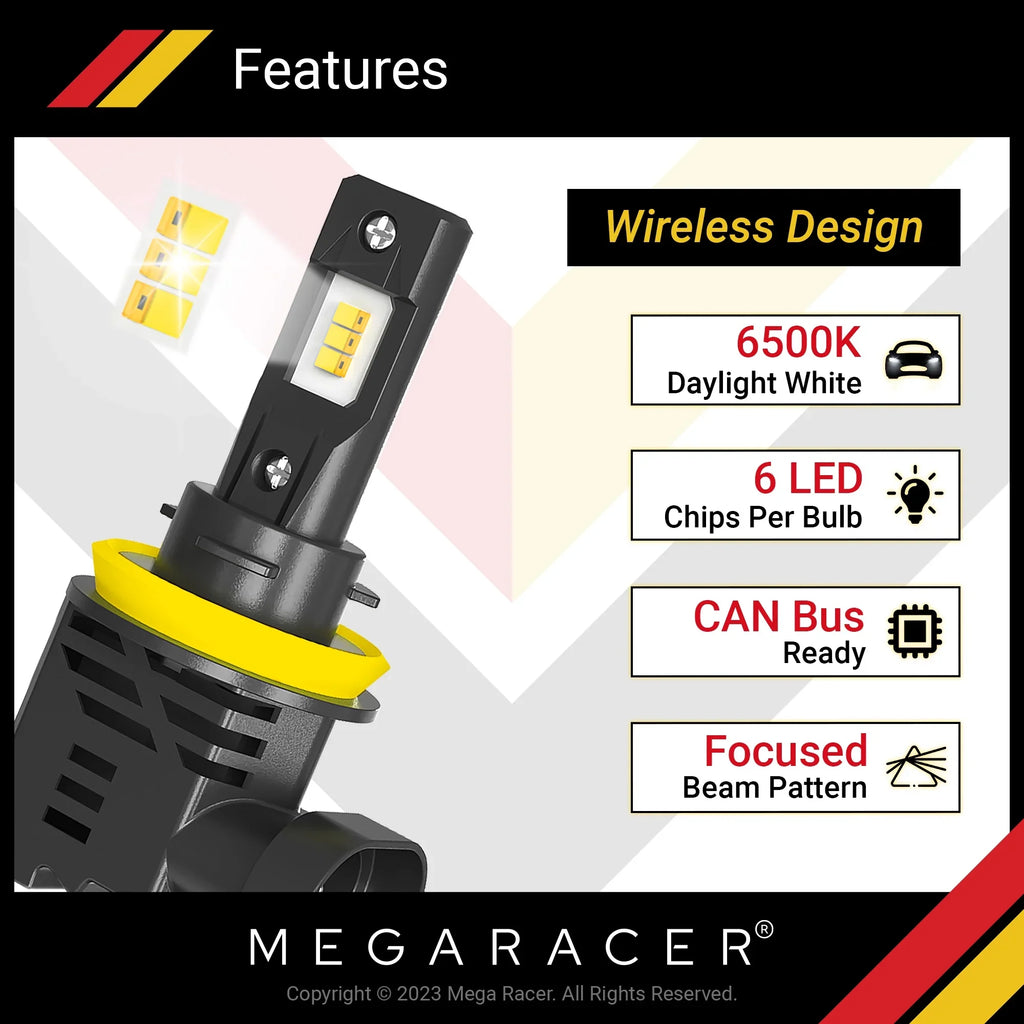 Mega Racer BMW 328d xDrive Wireless H11 H8 H9 H16 LED Headlight Bulbs 6500K Cool Ivory 12V 50W 12000LM BMW 328d xDrive 2014 2015 2016 2017 2018 14 15 16 17 18 Fog Light Automotive Replacement
