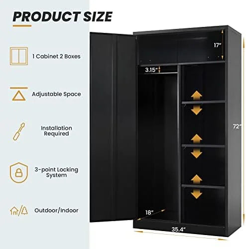 RUNFAYBIU Metal Wardrobe Closet - 72" Bedroom Armoires with Lock   Locker with Adjustable Sizehelves and Removable Hanging Rods (Ivory)