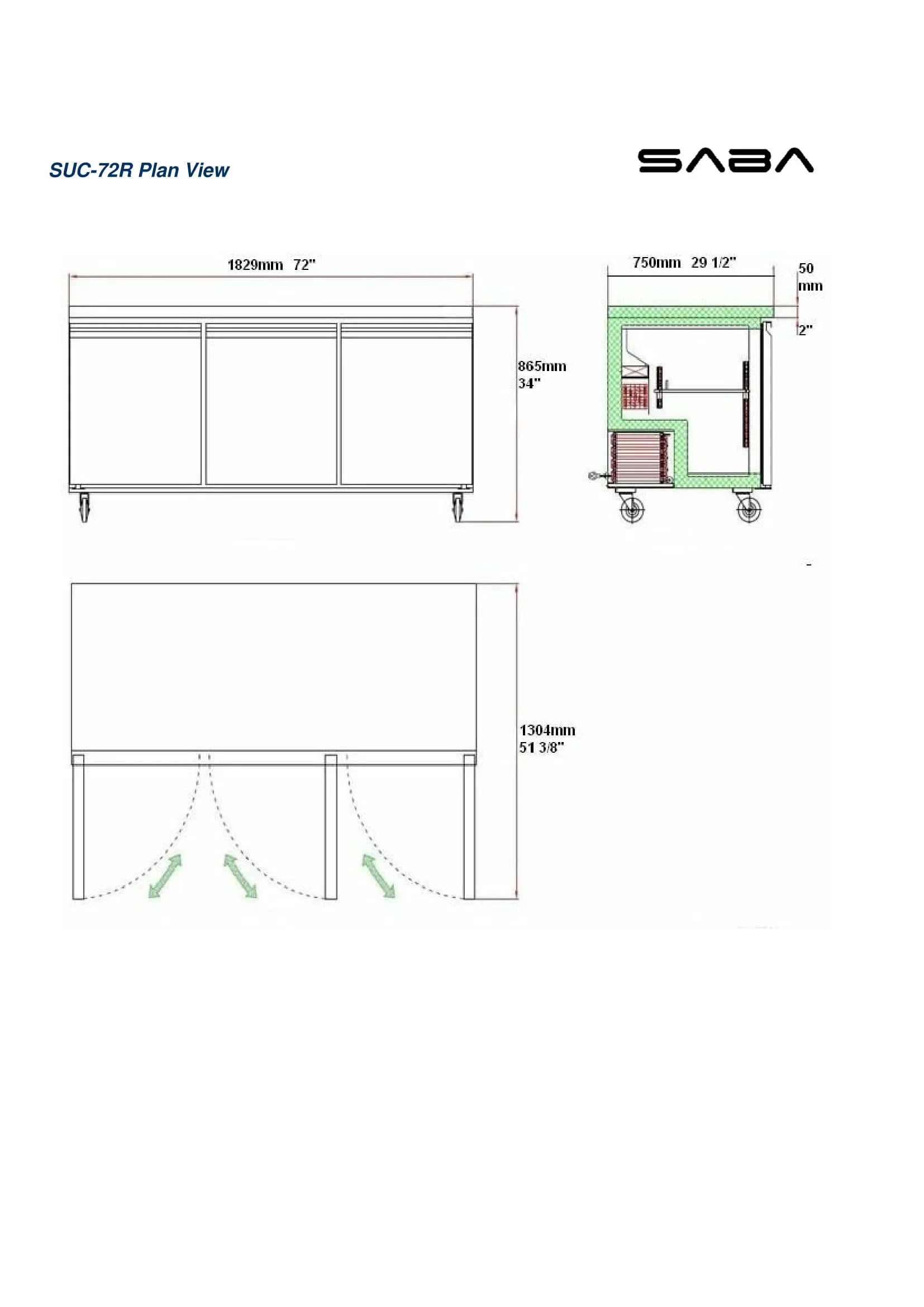 Heavy Duty Commercial 72" Three Door Undercounter Refrigerator
