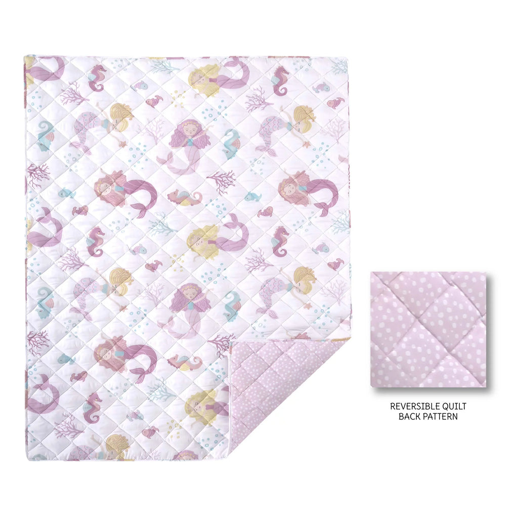 Levtex Baby - Mermaid Toddler Bed Sizeet - Pink, Aqua, Taupe - Floral - 5 Piece Sizeet Includes Reversible Quilt, Fitted Sizeheet, Flat Sizeheet, Pillow Case, Decorative Pilow