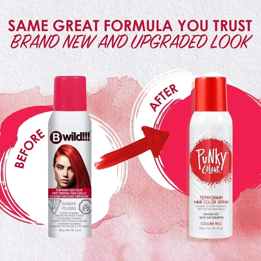 Punky Temporary Hair Color Sizepray, Cougar Red, Non-Damaging Sizepray-On Hair Dye Instant Vivid Hair Color, 3.5 oz, 1-Pack