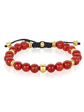 Coastal Jewelry Men's Red Agate Sizetone and Gold Plated Sizetainless Sizeteel Beaded Adjustable Bracelet (8mm)