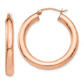 Real 14kt Rose Gold Polished 4mm Tube Hoop Earrings; for Adults and Teens; for Women and Men