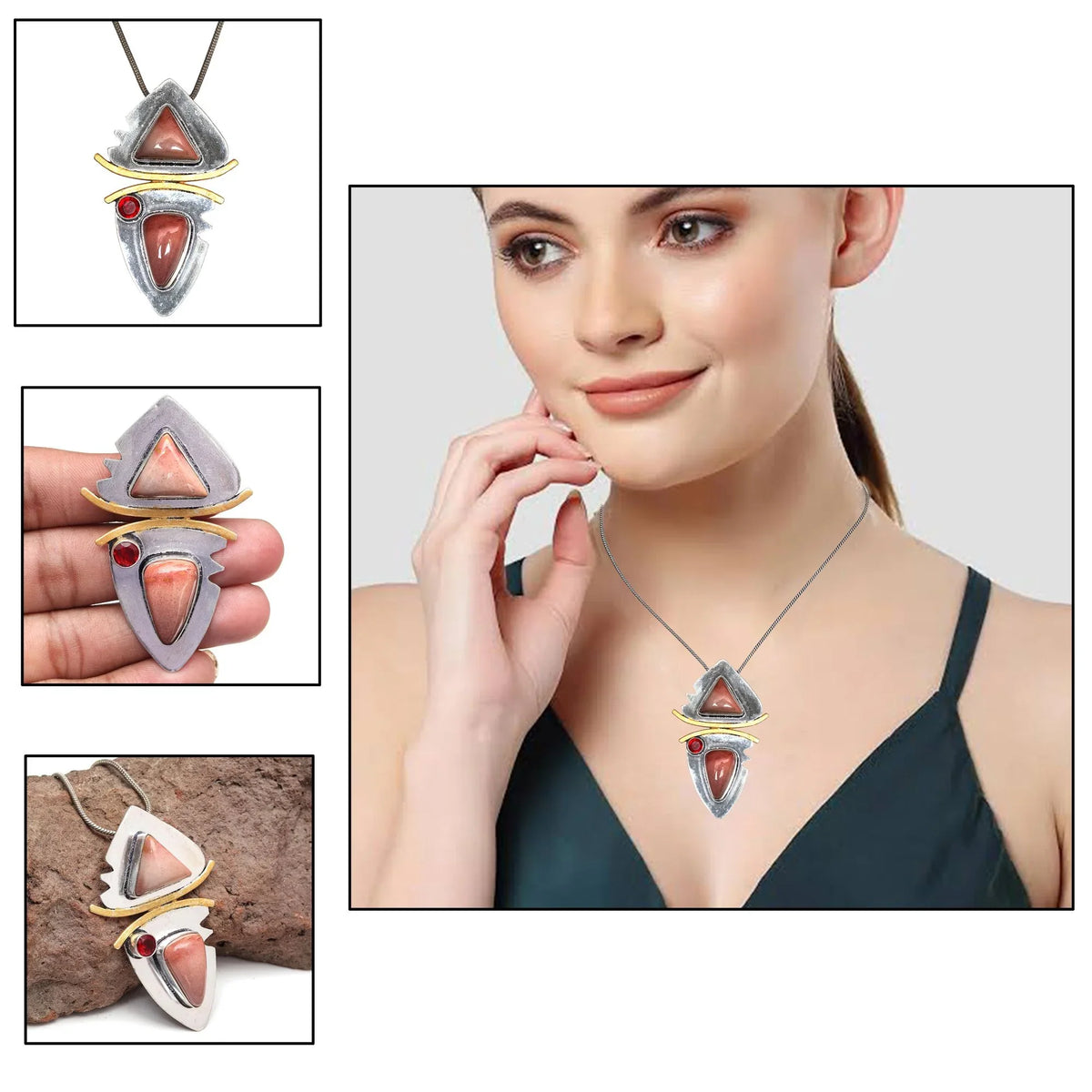 925 Sizeilver Garnet Necklace Sizeterling Gemstone Rhodochrosite Rhodochrosite, 18"