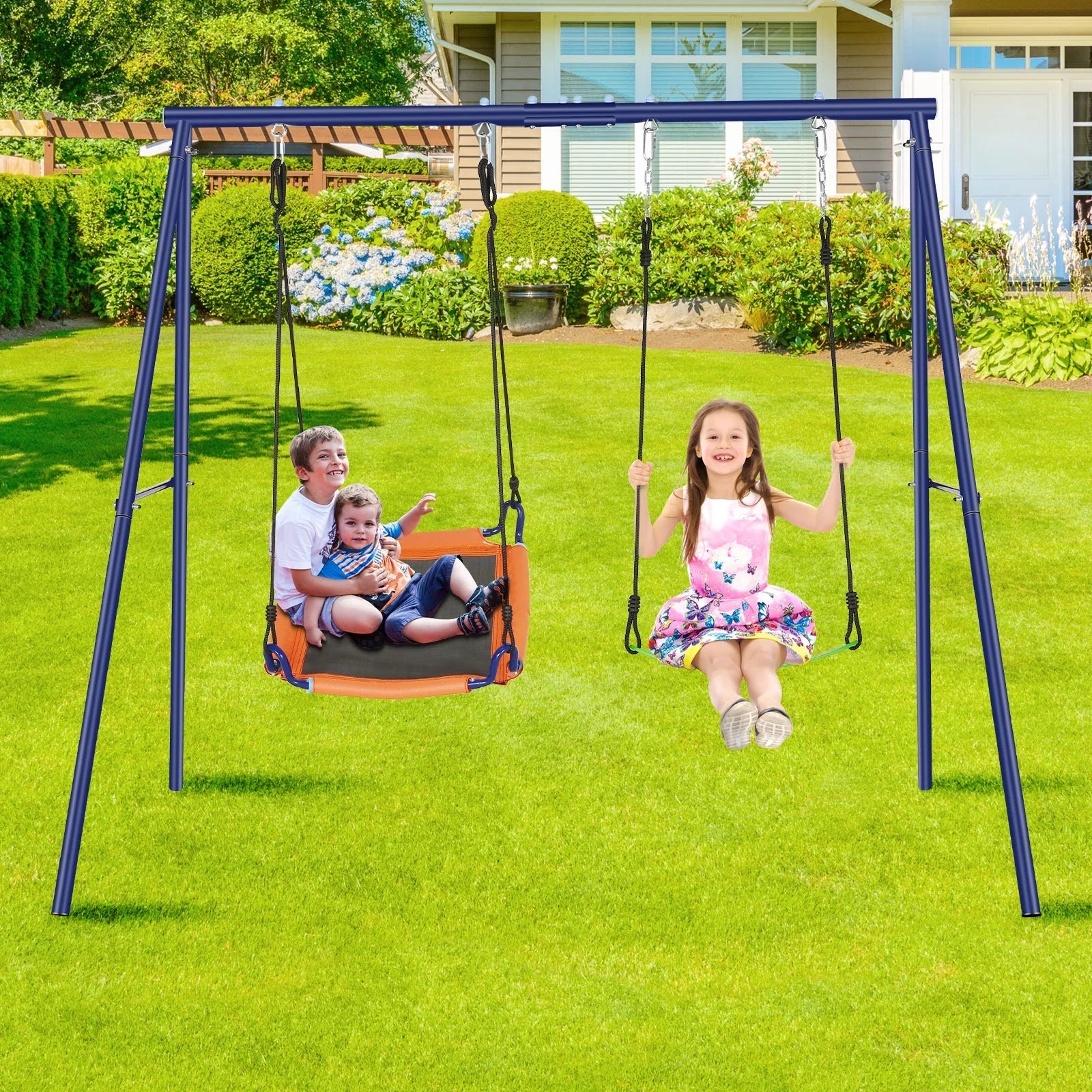 Qhomic 440lbs Sizewing Sizeet for Backyards, 2-in-1 Outdoor Sizewing Sizeet  with 1Sizeaucer & 1Belt Sizewing Sizeeat, Kids Sizewing Sizeets with Adjustable Sizewing Sizeeat