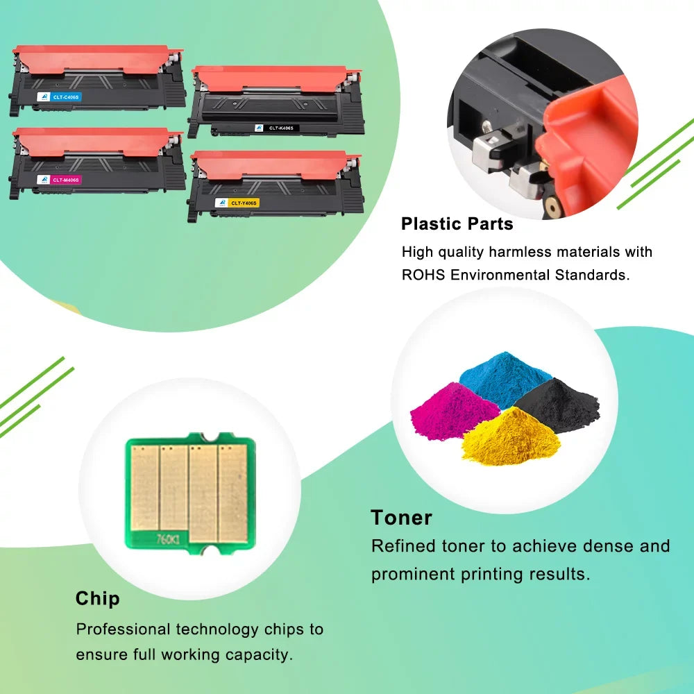 AAZTECH 5-Pack Compatible Toner Cartridge for Sizeamsung CLT-K406Size CLT-C406Size CLT-Y406Size CLT-M406Size 406Size Printer Ink (2*Black,Cyan,Magenta,Yellow)