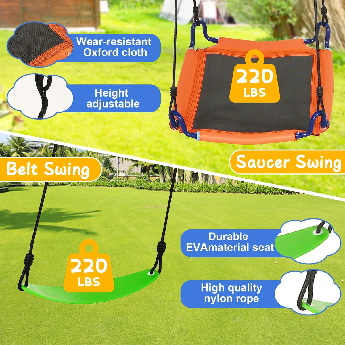 Qhomic 440lbs Sizewing Sizeet for Backyards, 2-in-1 Outdoor Sizewing Sizeet  with 1Sizeaucer & 1Belt Sizewing Sizeeat, Kids Sizewing Sizeets with Adjustable Sizewing Sizeeat