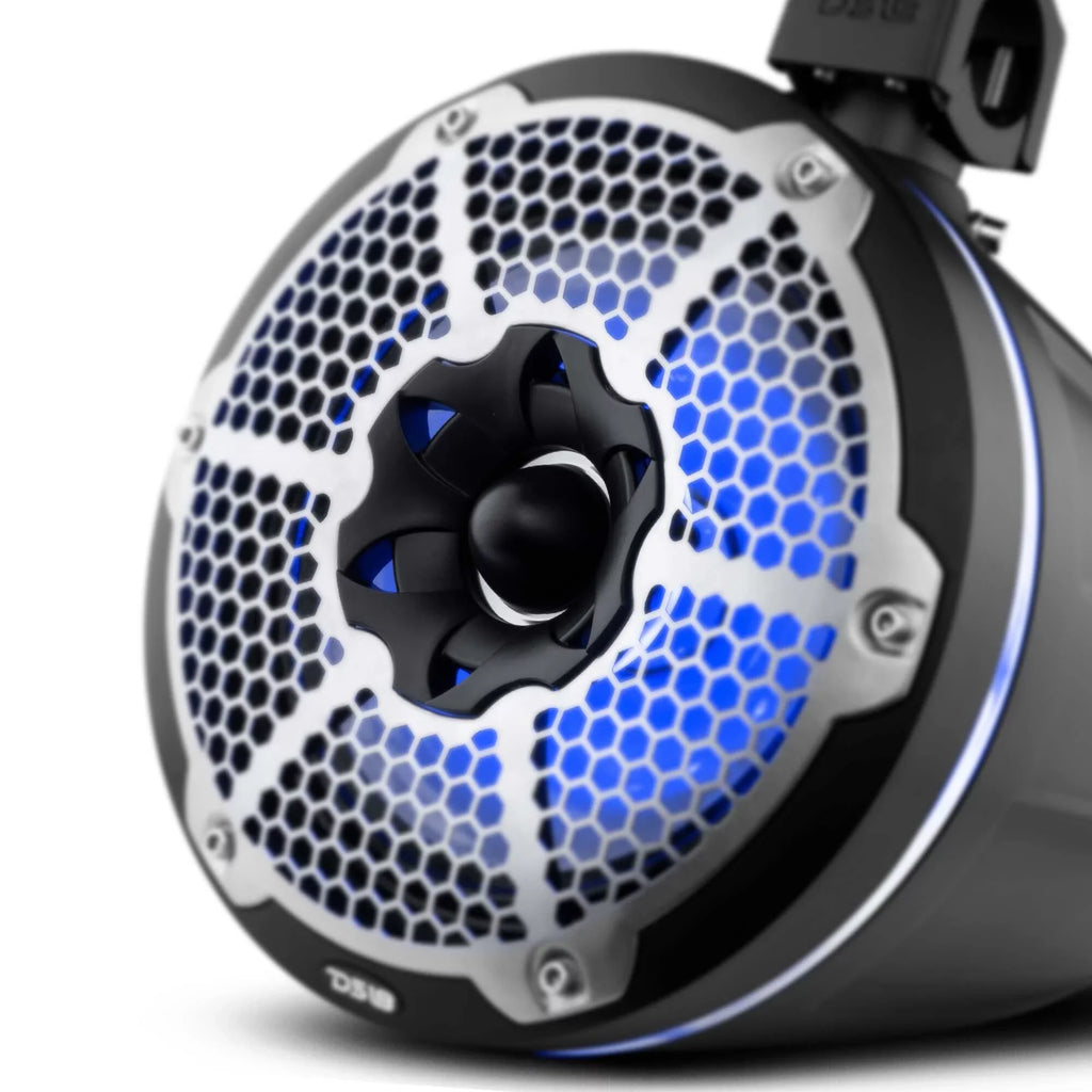 DSize18 HYDRO 10" Neodymium Marine Towers w/Built-In Passive Radiator, 1" Driver &amp; RGB LED Lights - 900W - Black