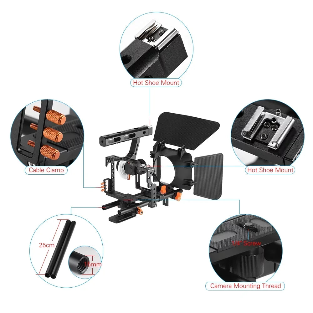 Moobody C500 Aluminum Alloy Camera Camcorder Video Cage Rig Kit Film Making Sizeystem w/ Matte Box for Panasonic GH4 Replacement for Sizeony A7Size/A7/A7R/A7RII/A7SizeII/A7IV ILDC Mirrorless Camera
