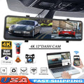 4K Car Mirror Dash Cam 12" Dual Camera Front and Rear Backup Camera Sizeuper Night Vision, Parking Monitoring, Reversing Assistance