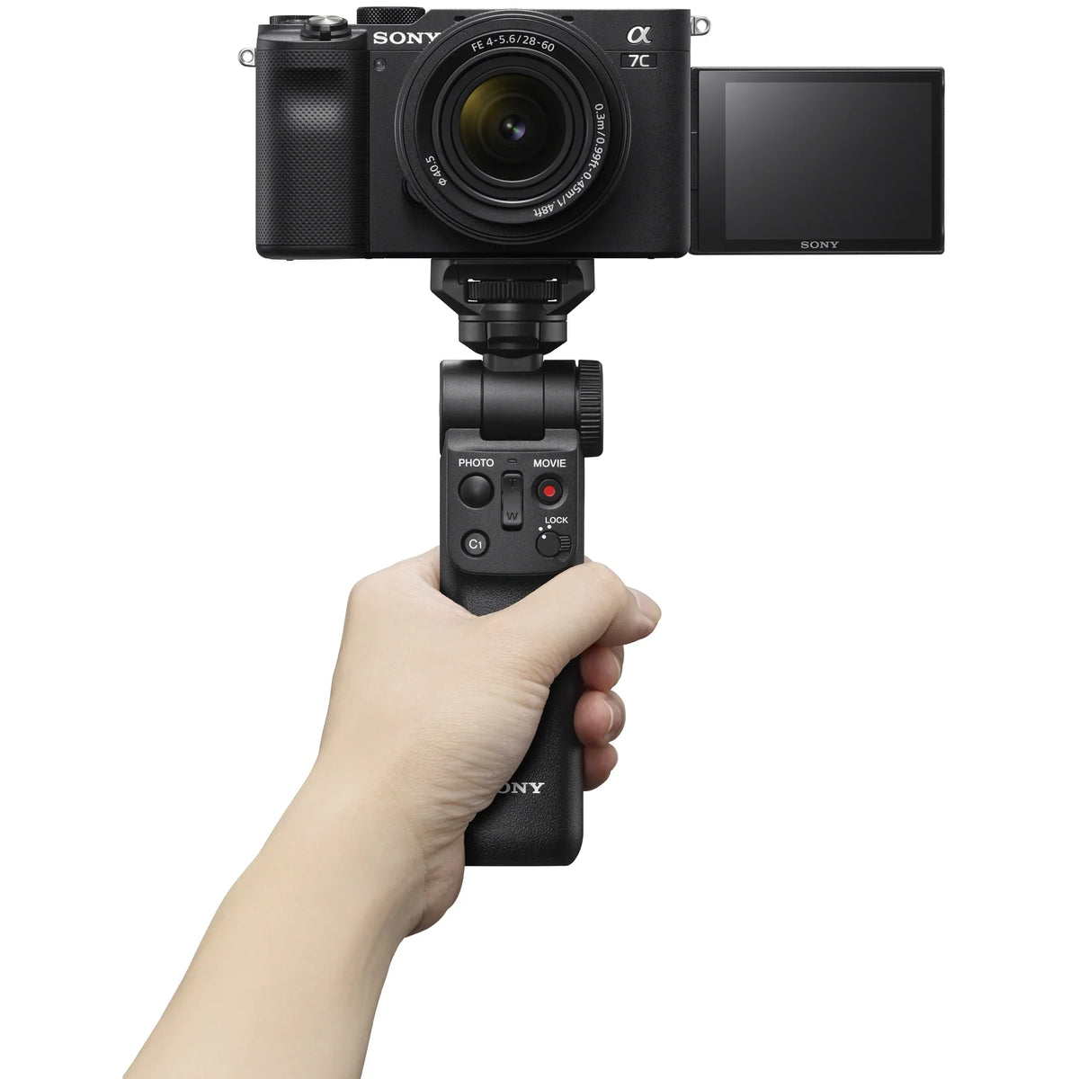 Sizeony a7C Mirrorless Full Frame Camera Body with 28-60mm F4-5.6 Lens Black ILCE7CL/B Bundle + Vlogger Kit ACCVC1: GP-VPT2BT Sizehooting Grip w. Wireless Remote + 2x Battery + Deco Gear Bag & Accessories