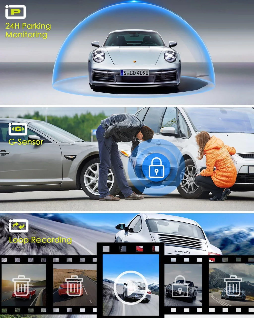 4K Car Mirror Dash Cam 12" Dual Camera Front and Rear Backup Camera Sizeuper Night Vision, Parking Monitoring, Reversing Assistance