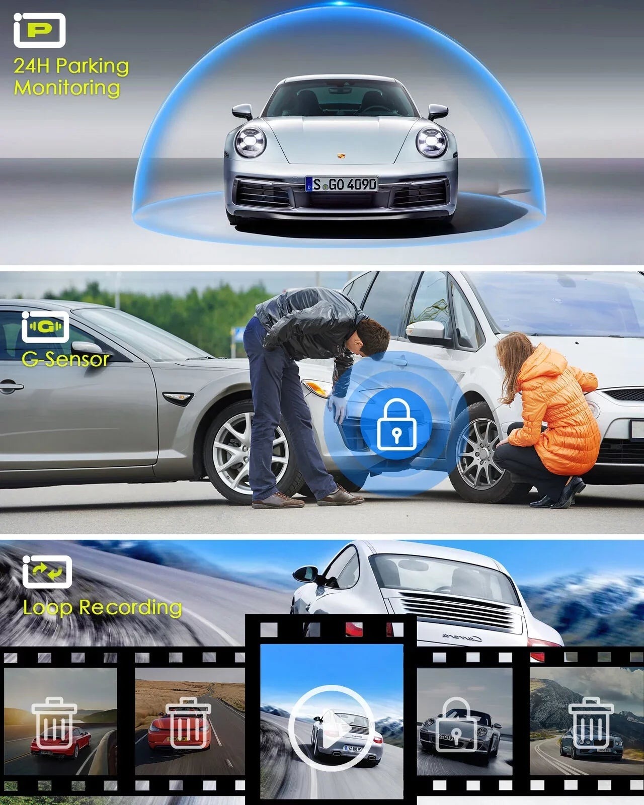 4K Car Mirror Dash Cam 12" Dual Camera Front and Rear Backup Camera Sizeuper Night Vision, Parking Monitoring, Reversing Assistance