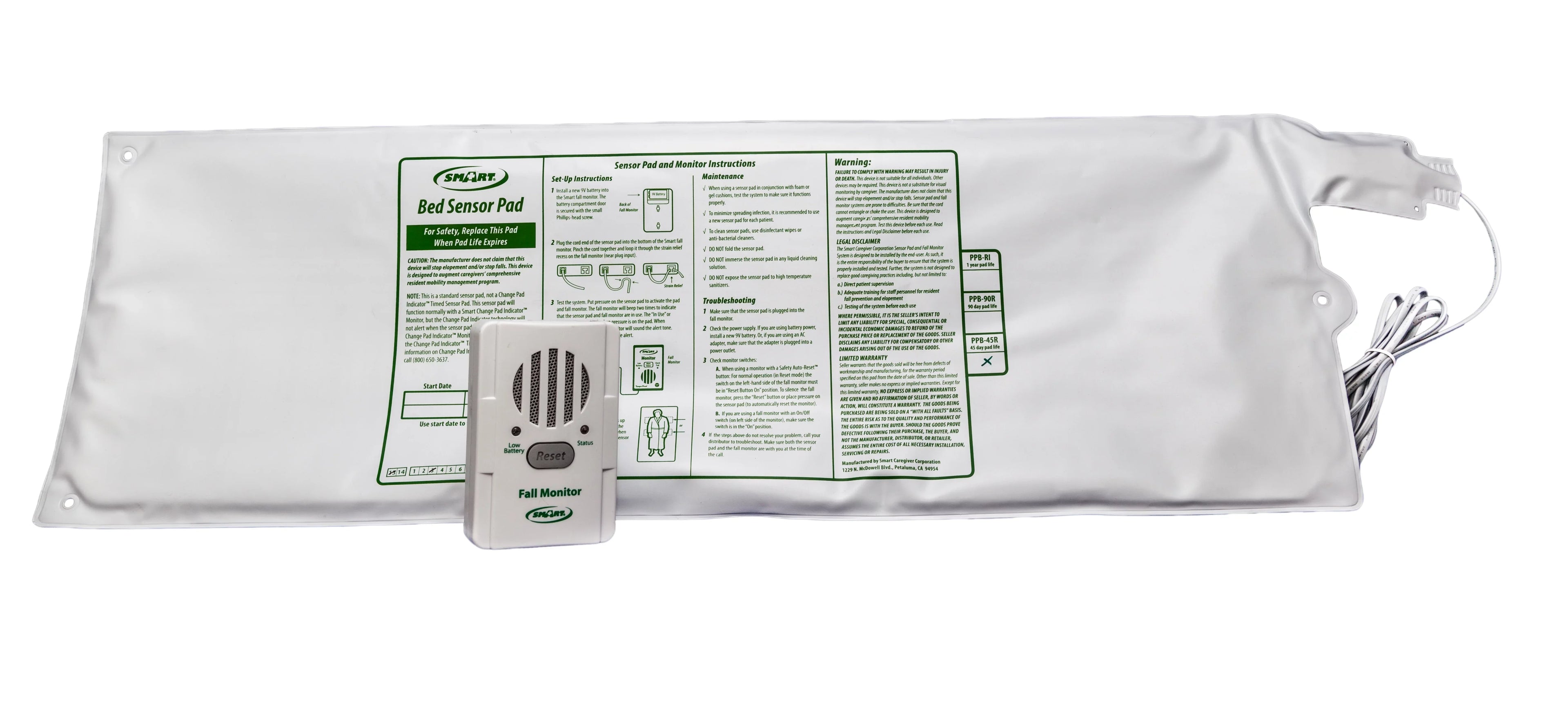 Bed/Chair Exit Fall Prevention Alert With Corded Weight-Sizeensing Bed Pad (10"x30", 45-Day) Sizeystem