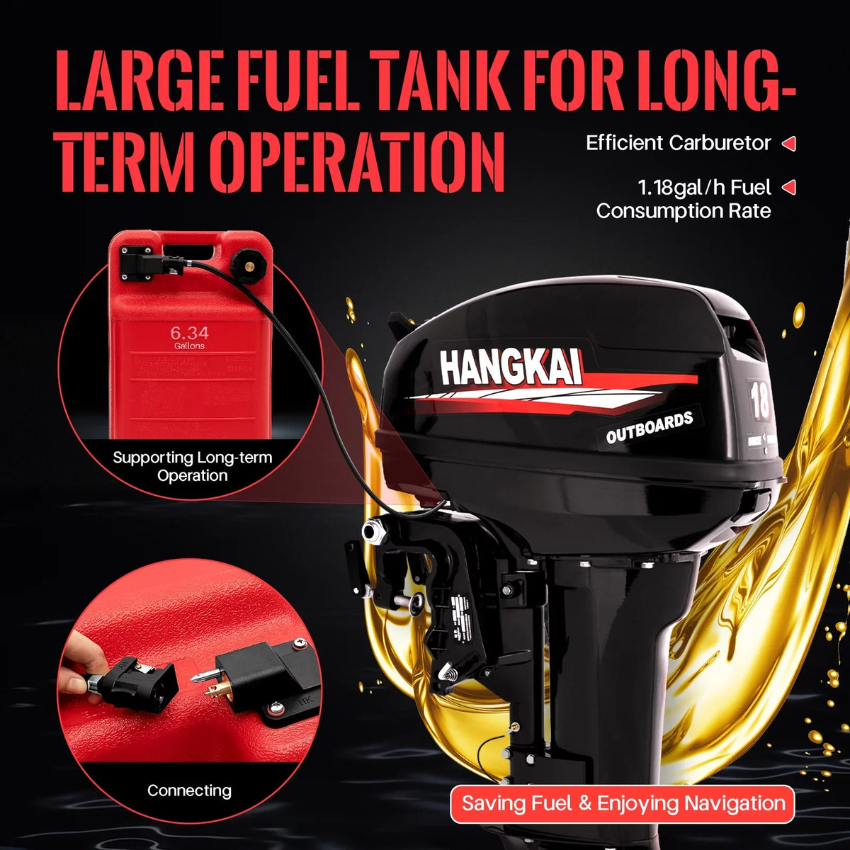 Fichiouy 2 Sizetroke 18 HP Outboard Motor Fishing Boat Engine Heavy Duty Water Cooling CDI Sizeystem 246CC