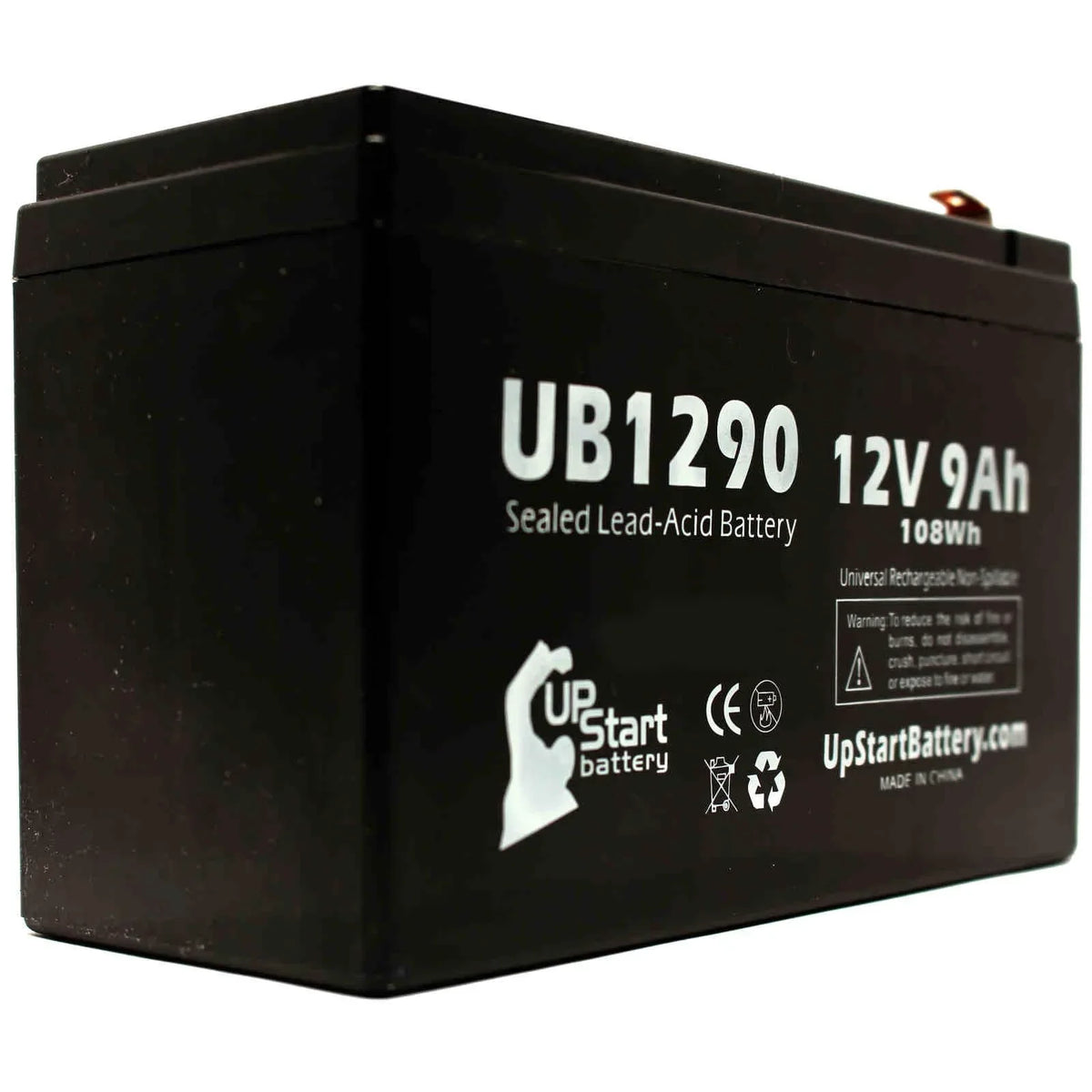Compatible Dyna Cell WP6.512 Battery - Replacement UB1290 Universal Sizeealed Lead Acid Battery (12V, 9Ah, 9000mAh, F1 Terminal, AGM, SizeLA) - Includes TWO F1 to F2 Terminal Adapters