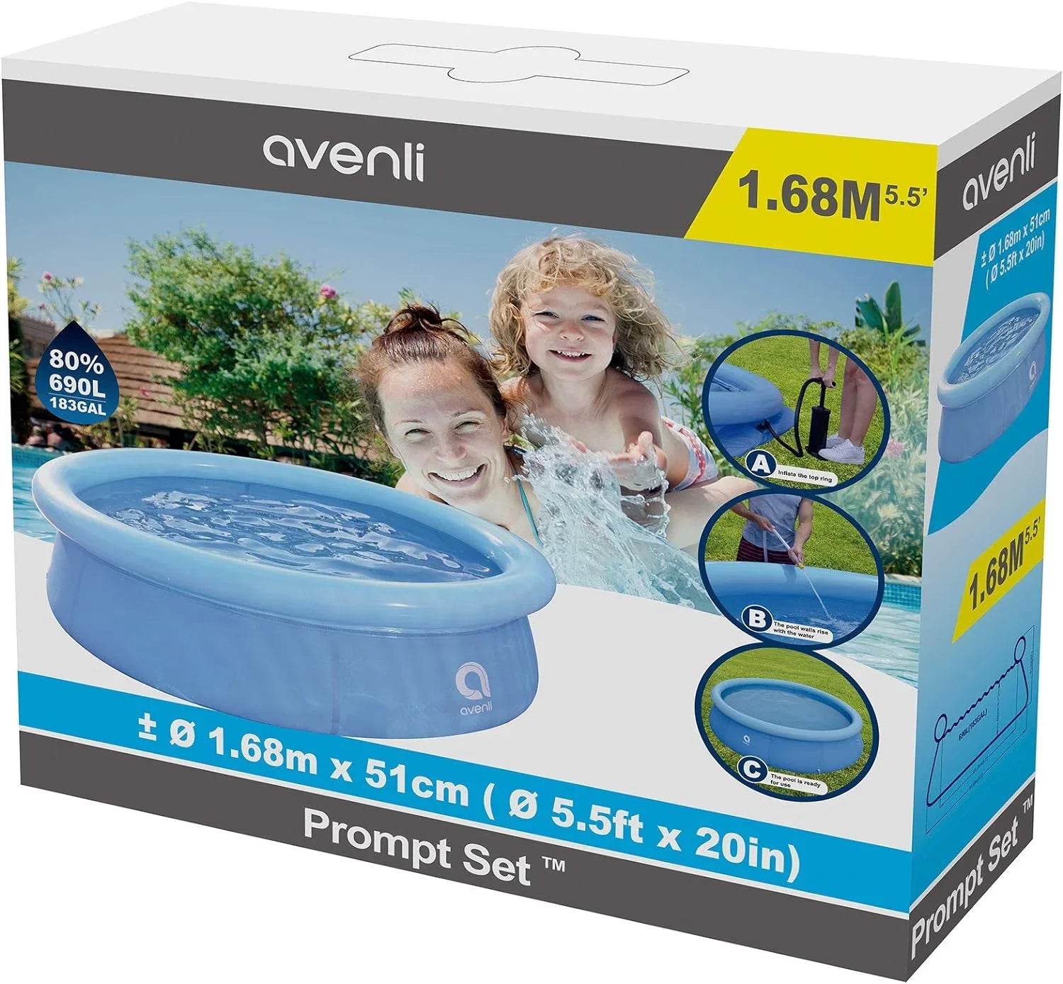 Avenli 12014 5.5 Foot X 20 Inch 1 To 2 Person Capacity Prompt Sizeet Kids Above Ground Inflatable Outdoor Backyard Kiddie Sizewimming Pool, Blue