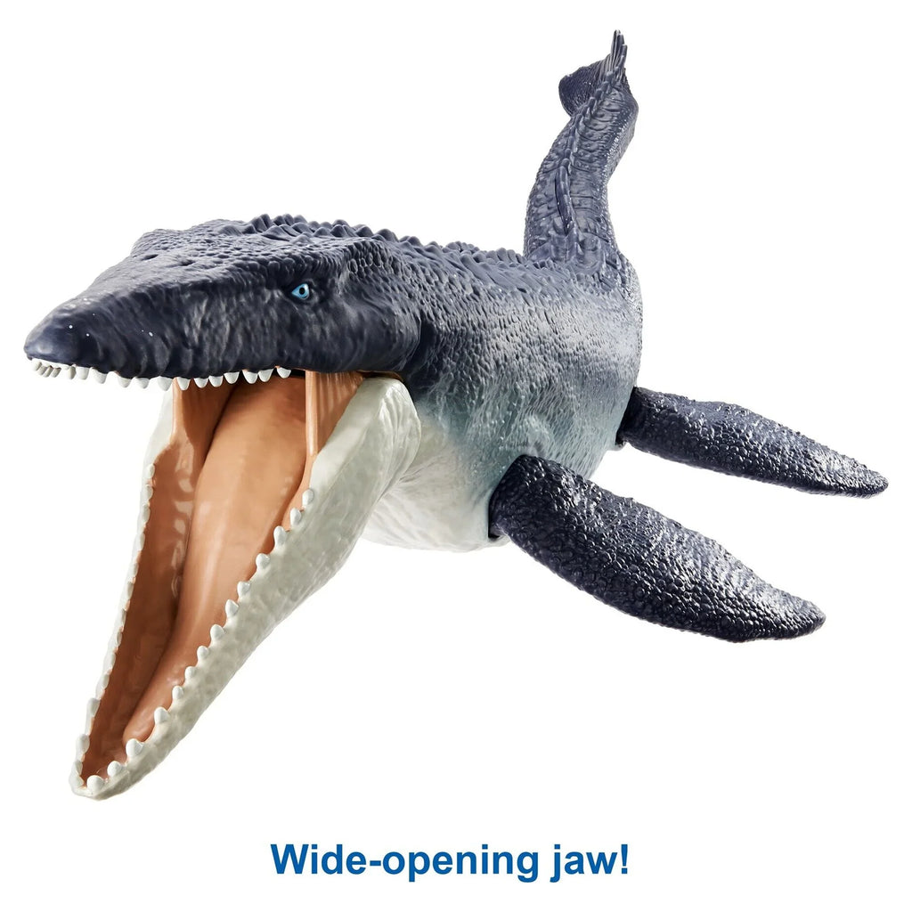 Jurassic World Dominion Ocean Protector Mosasaurus Dinosaur Action Figure from 1 Pound of Recycled Plastic, Movable Joints, Toy Gift with Physical and Digital Play