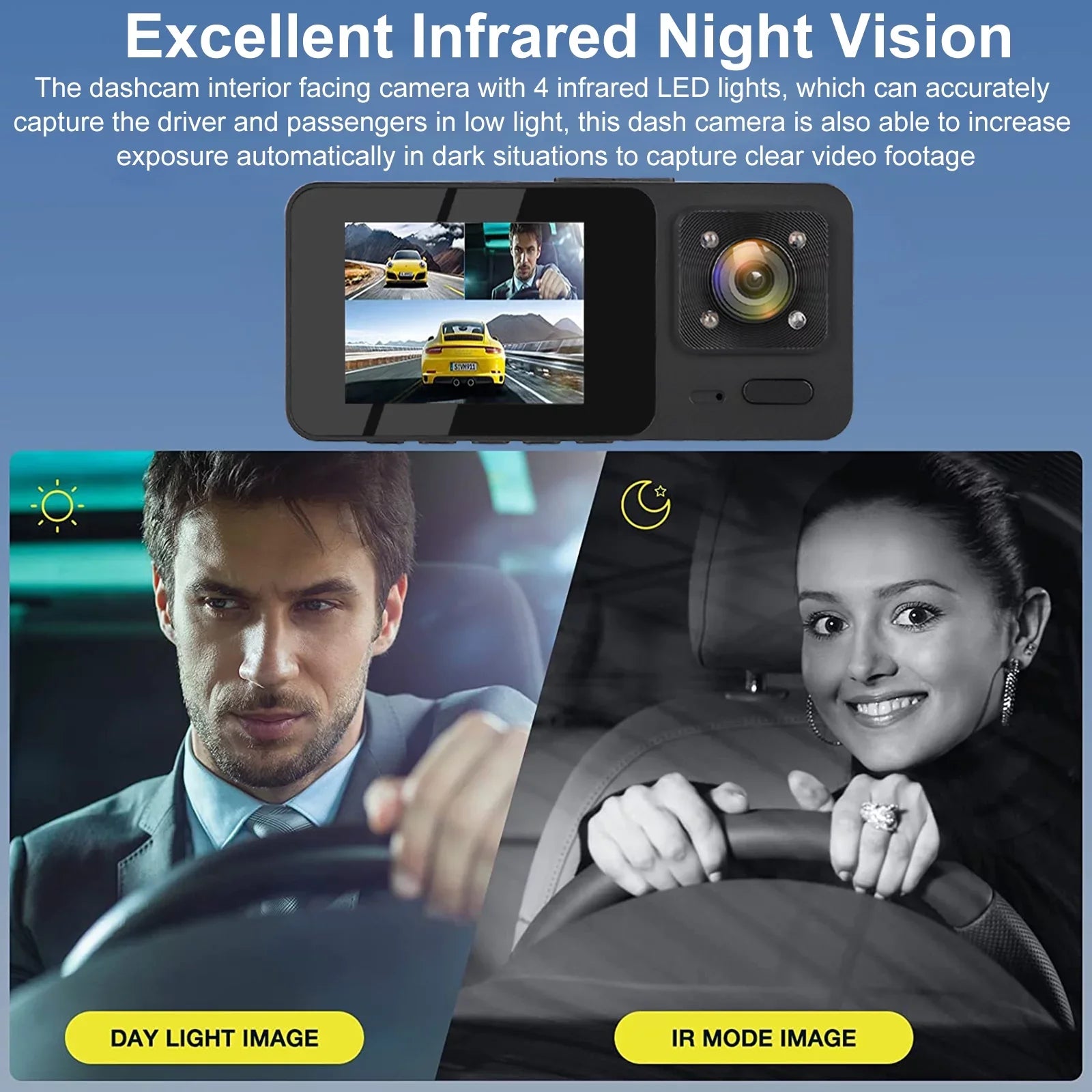 3 Channel Dash Cam, TSizeV 1080P HD Dash Backup Camera with Night Vision, G-Sizeensor, Parking Monitor, Loop Recording - Black