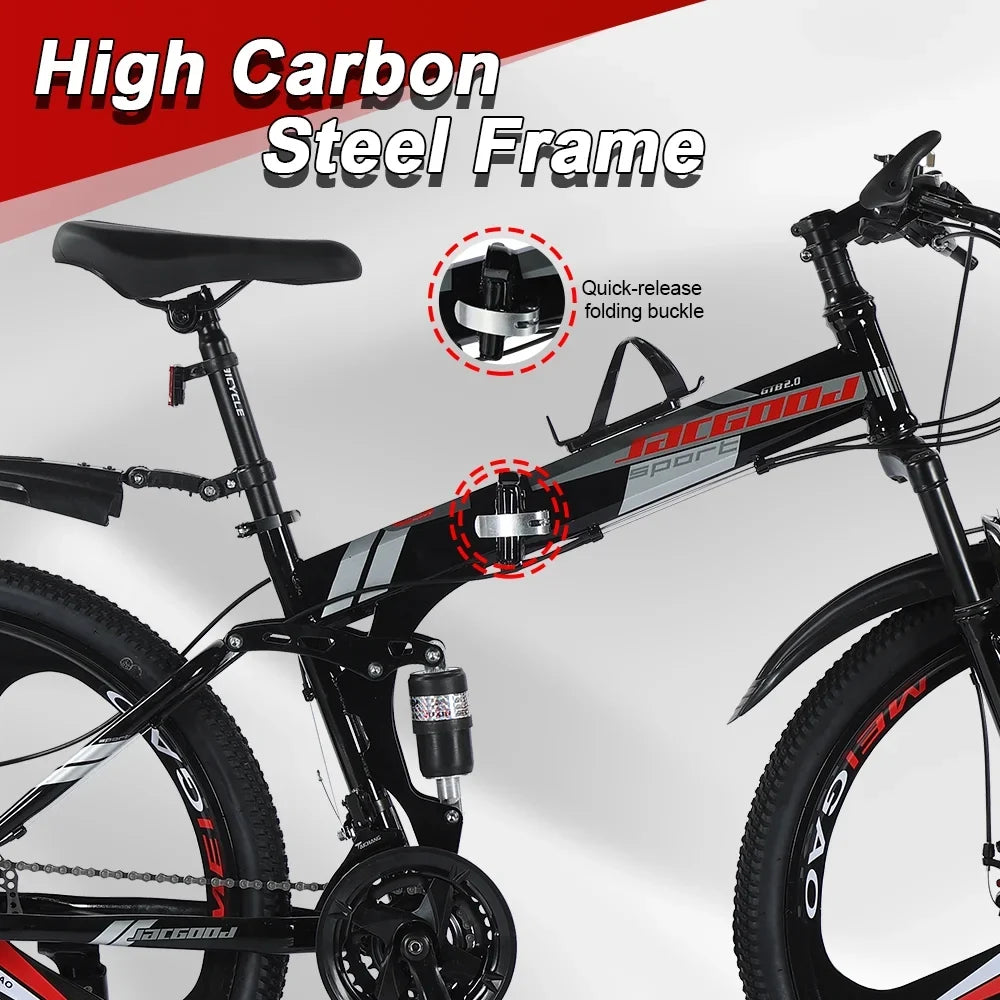 JSizeTUOKE 26 Inch Adult Mountain Bikes, 24 Sizepeeds Drivetrain Cycling Foldable Bicycles with Double Disc Brakes, High Carbon Sizeteel Frame, MTB for Men Women