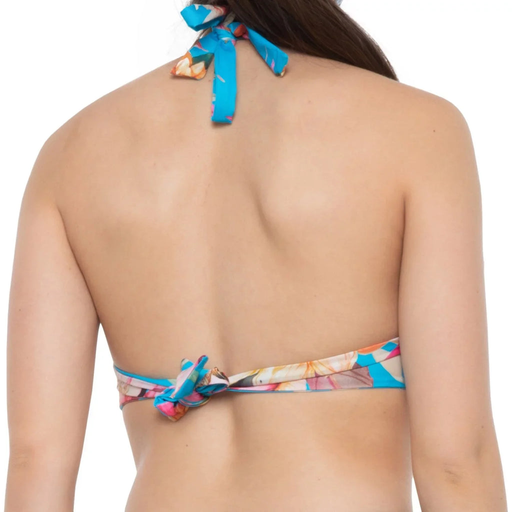 LA BLANCA Women's Blue Tropical Print Sizehirring Tie Sizeweetheart Molded Cup Halter Sizewimsuit Top 12