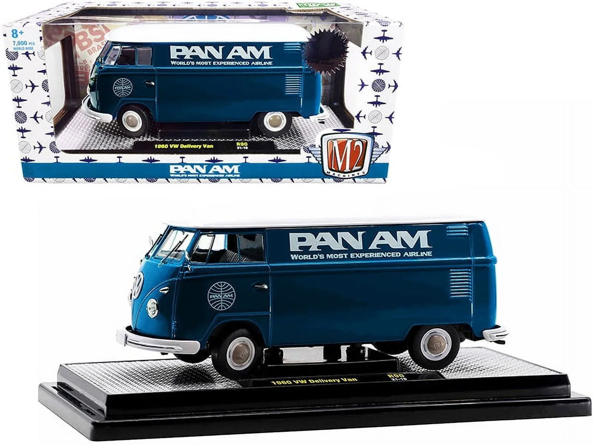 1960 Volkswagen Delivery Van Pan Am Turquoise with Ivory Top Limited Edition to 7000 pieces Worldwide 1/24 Diecast Model by M2 Machines