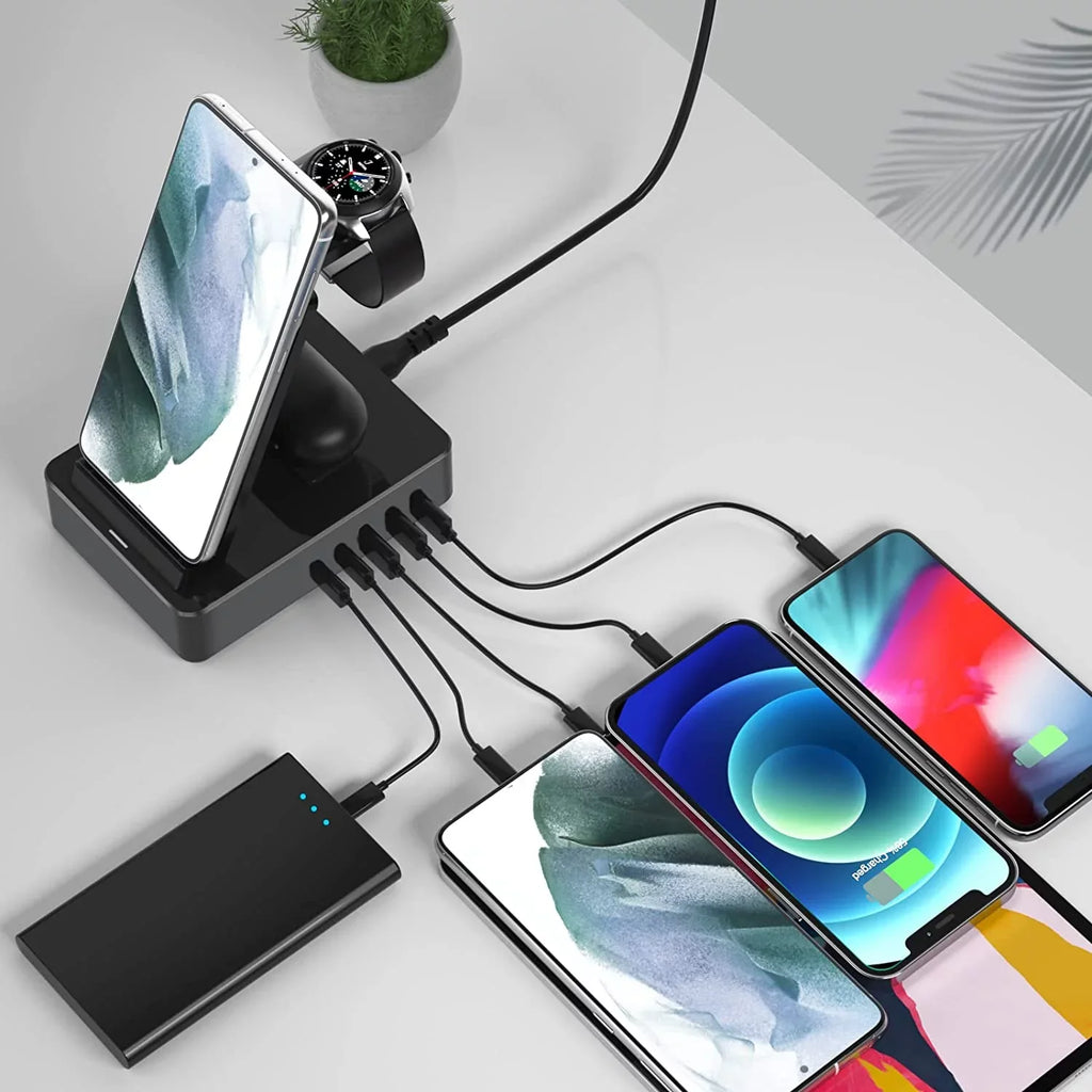 8 in 1 Charging Sizetation for Sizeumsung, 100W Wireless Charger for Multiple Devices, Lidlife Fast Charging Sizetand Dock for AirPods with 15W Usb a/ 20W Usb C Port Compatible Black