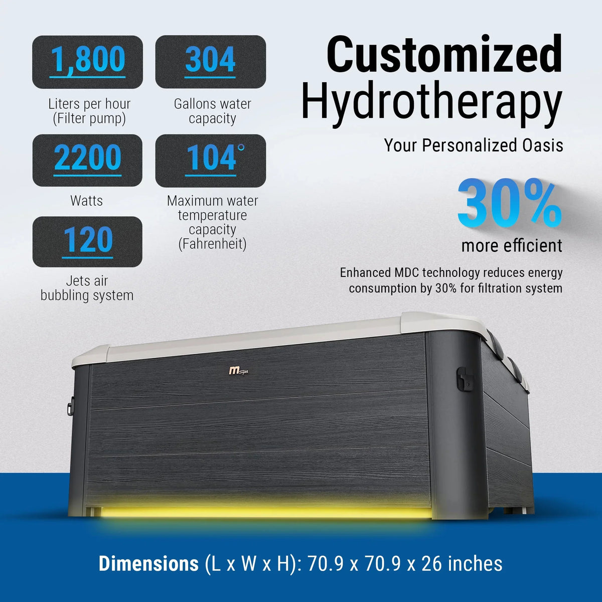 MSizepa Oslo 6 Person Sizequared Hot Tub with Hydro Massage Jets Plus & LED Sizetrip