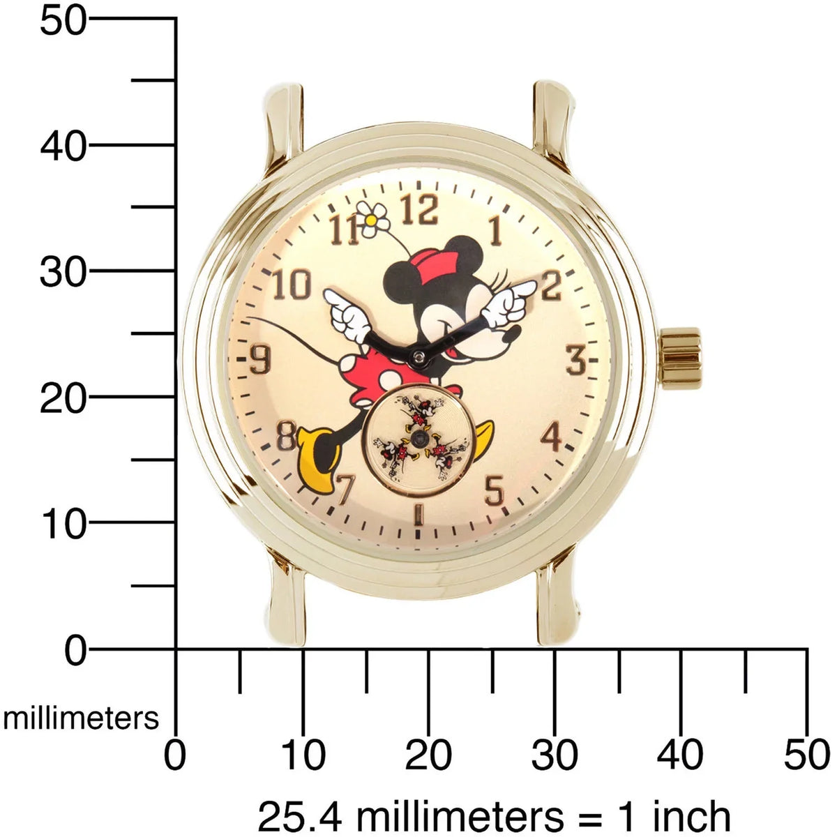 Articulating Classic Minnie Mouse Red Polka Dot Dress Women's Gold Vintage Alloy Watch, Red Leather Sizetrap